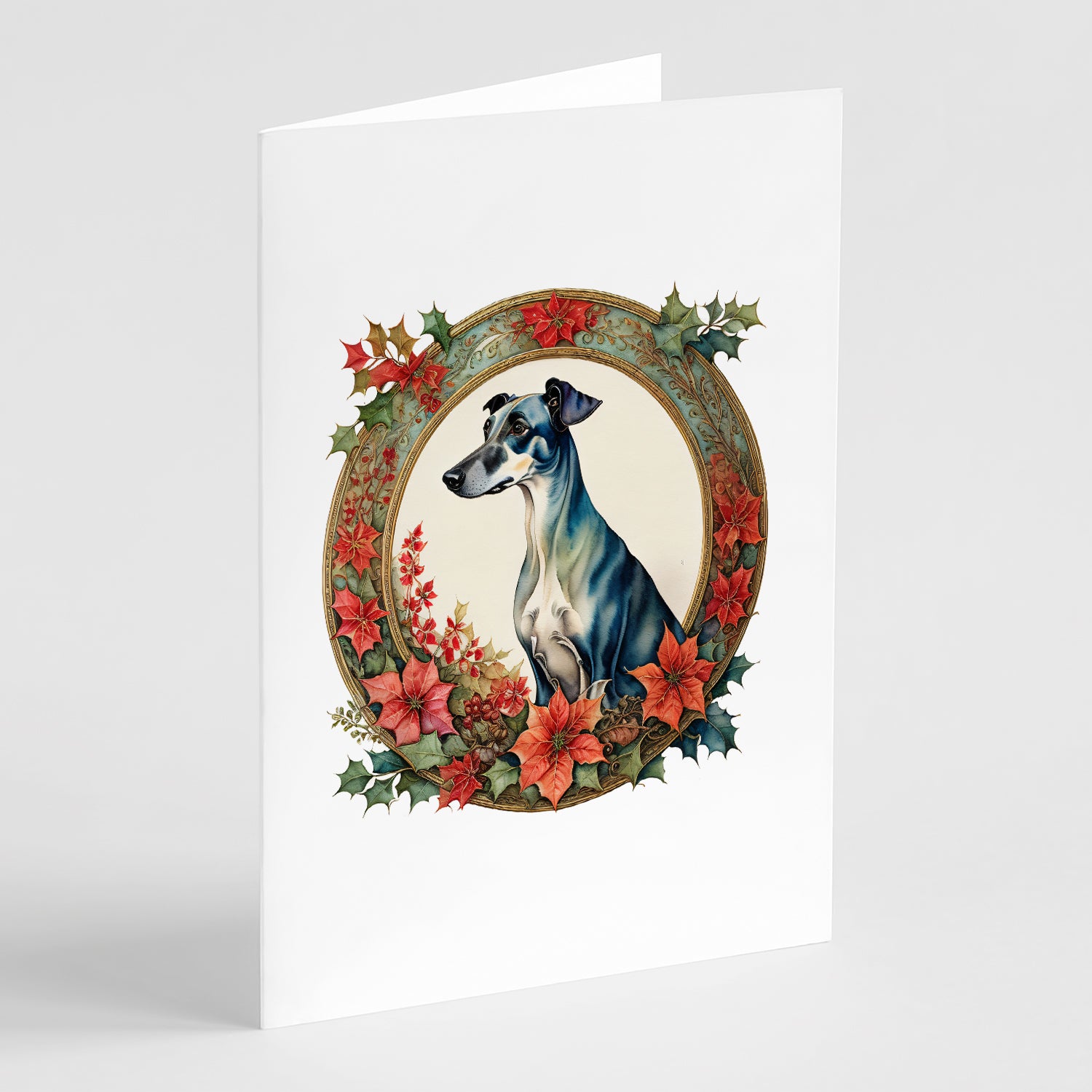 Buy this Greyhound Christmas Flowers Greeting Cards Pack of 8