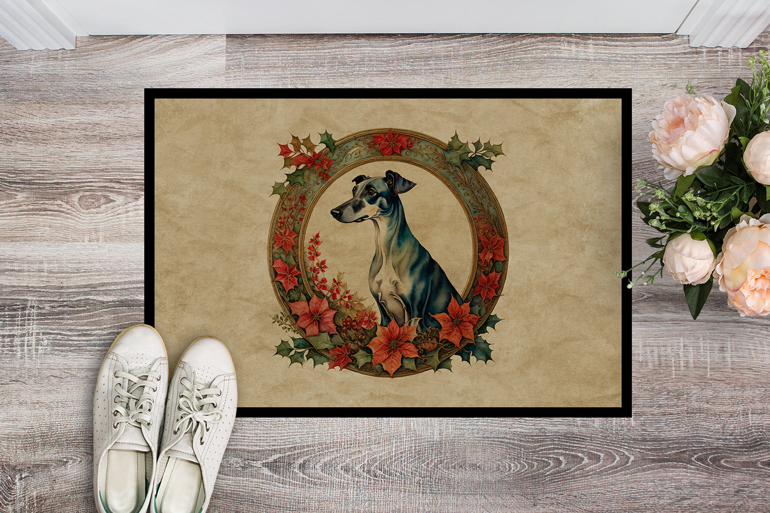 Buy this Greyhound Christmas Flowers Doormat