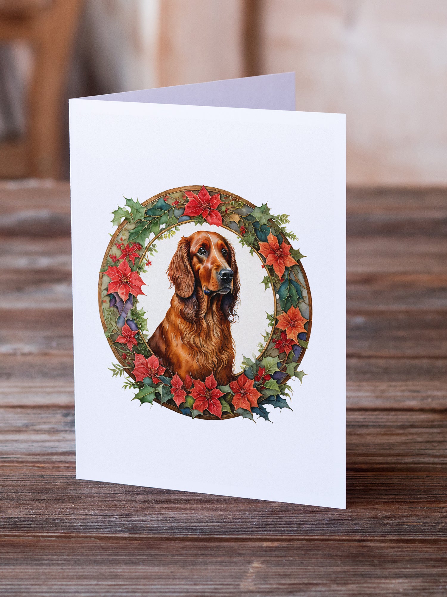 Buy this Irish Setter Christmas Flowers Greeting Cards Pack of 8