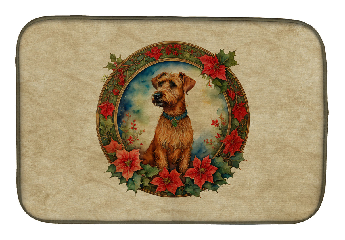 Buy this Irish Terrier Christmas Flowers Dish Drying Mat