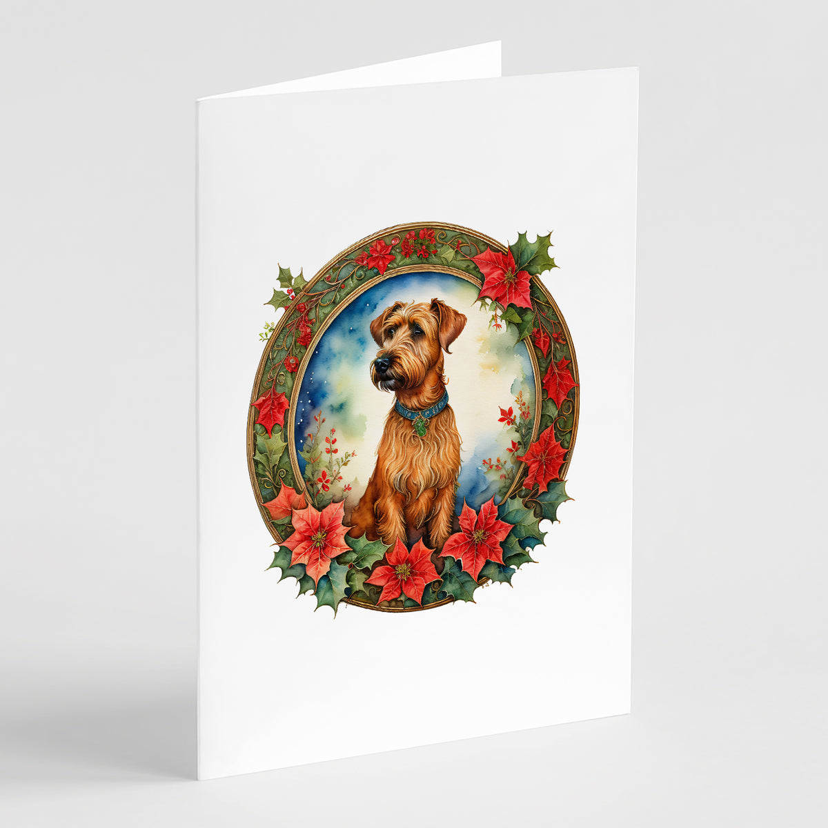 Buy this Irish Terrier Christmas Flowers Greeting Cards Pack of 8