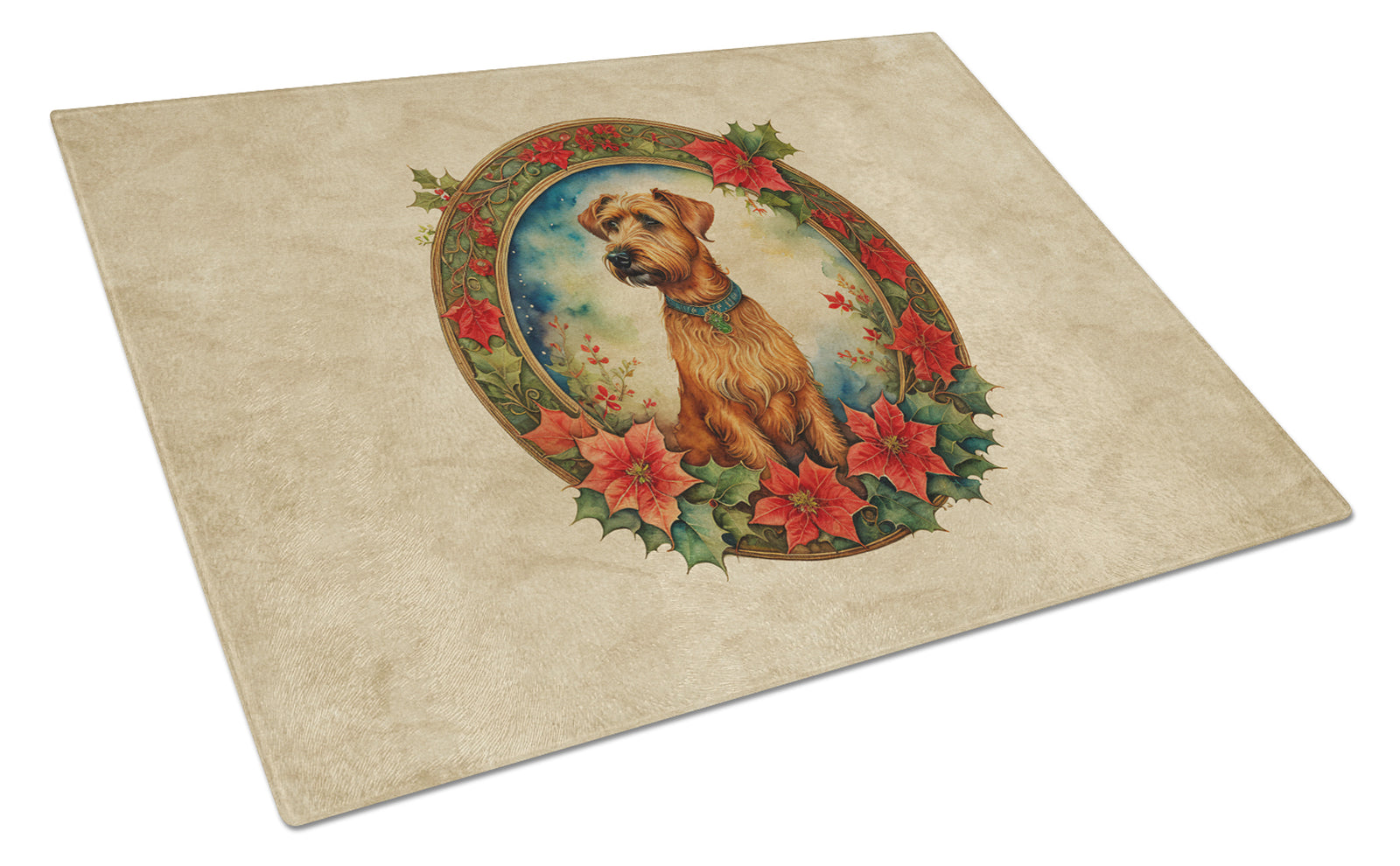 Buy this Irish Terrier Christmas Flowers Glass Cutting Board
