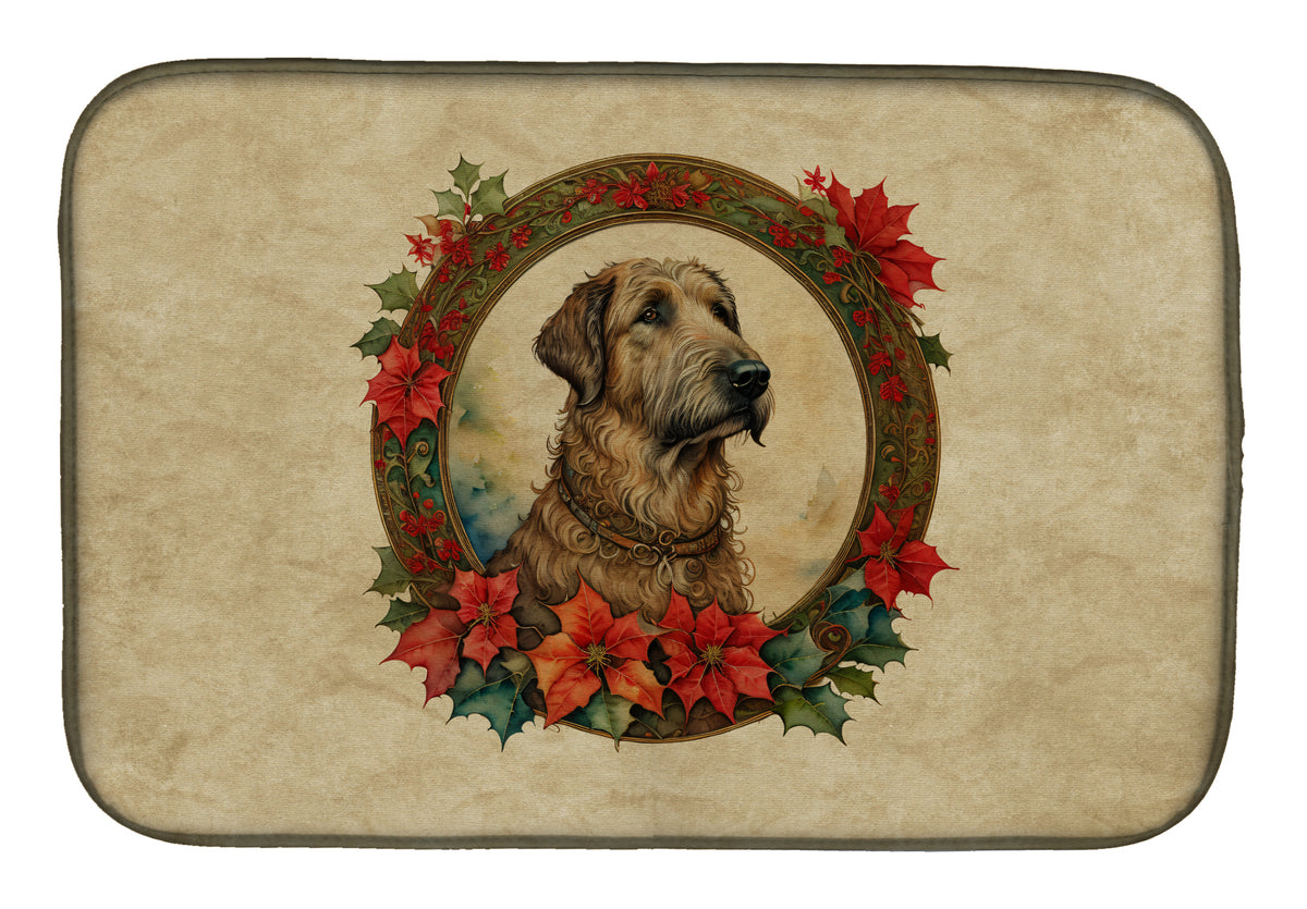 Buy this Irish Wolfhound Christmas Flowers Dish Drying Mat