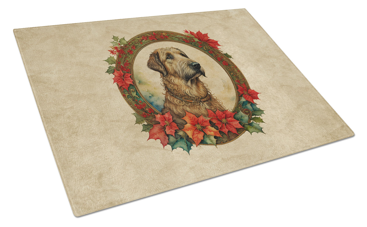 Buy this Irish Wolfhound Christmas Flowers Glass Cutting Board