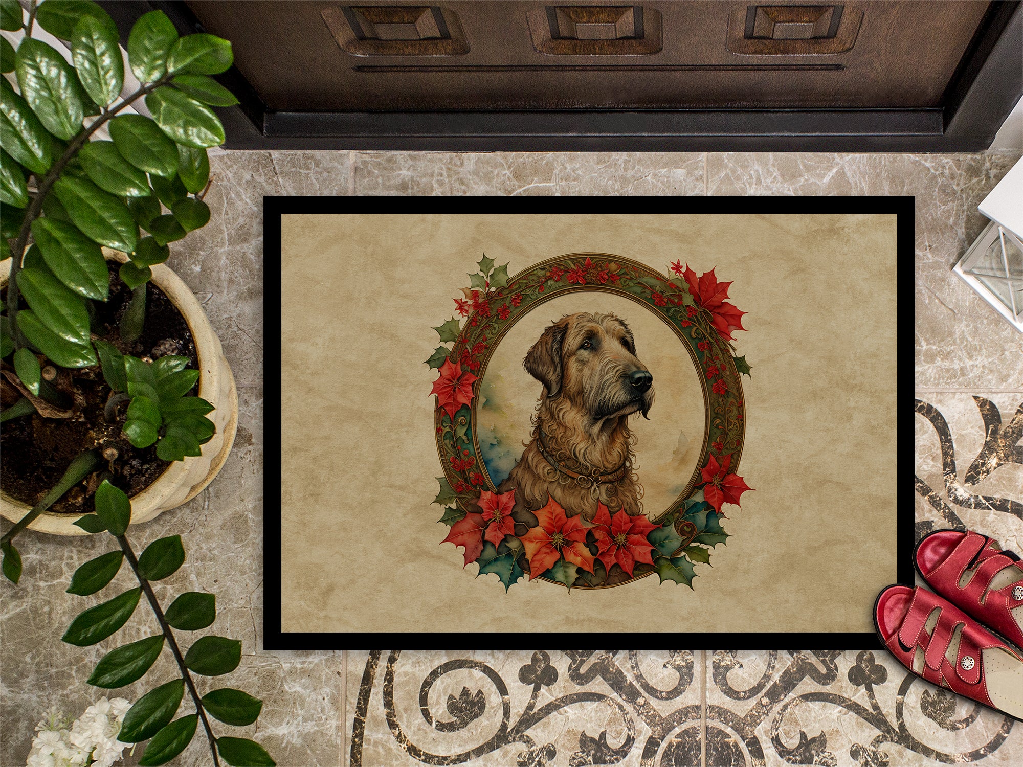 Irish Wolfhound Christmas Flowers Doormat