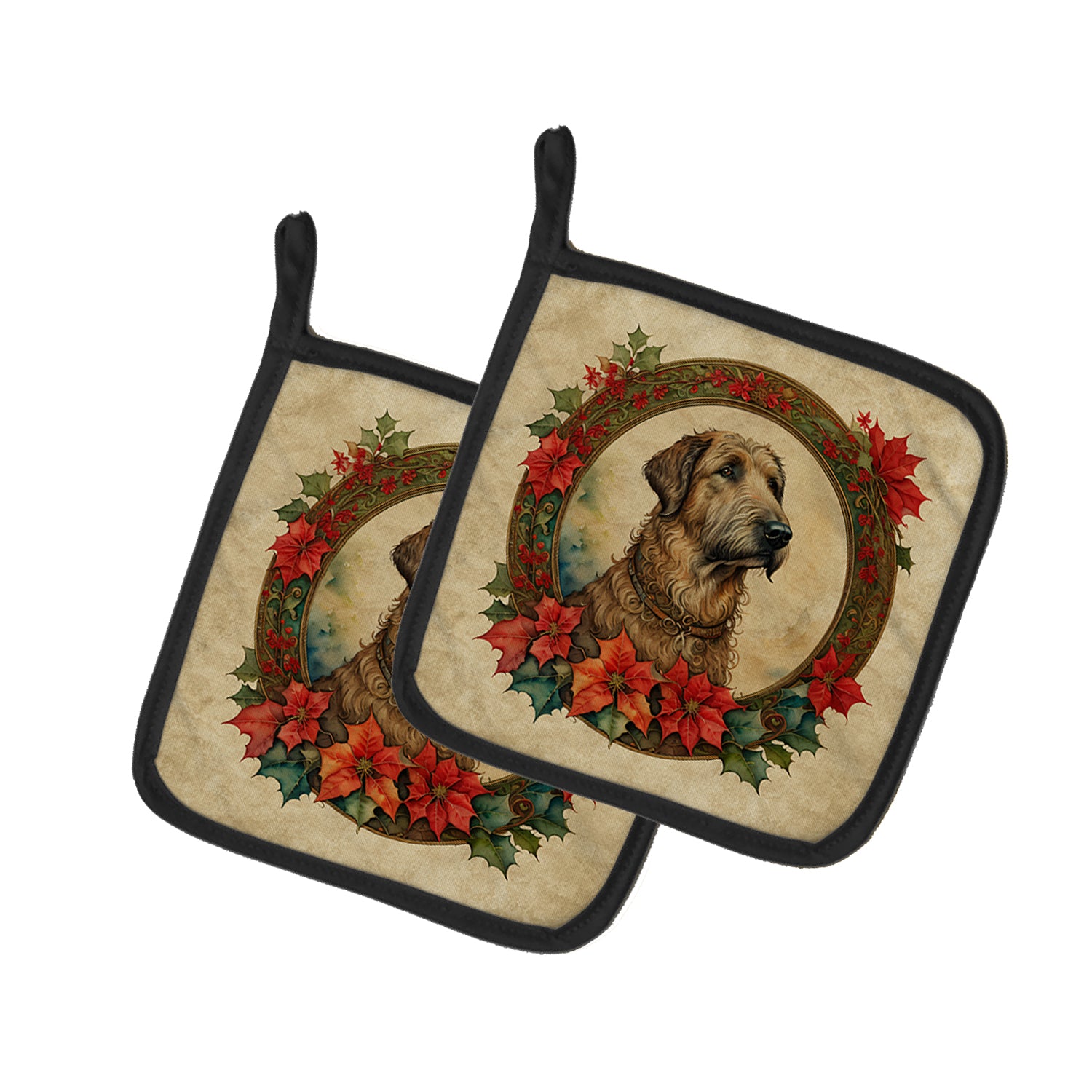 Buy this Irish Wolfhound Christmas Flowers Pair of Pot Holders