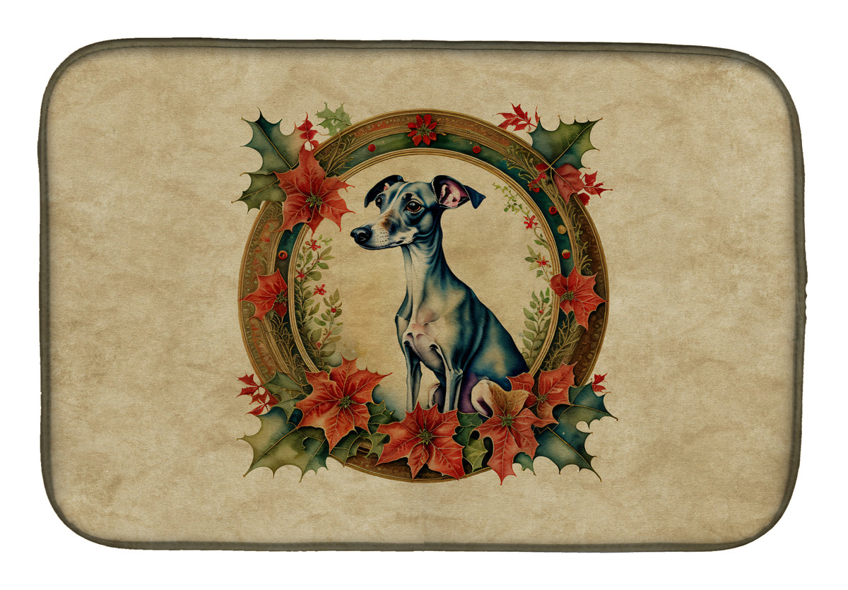 Buy this Italian Greyhound Christmas Flowers Dish Drying Mat