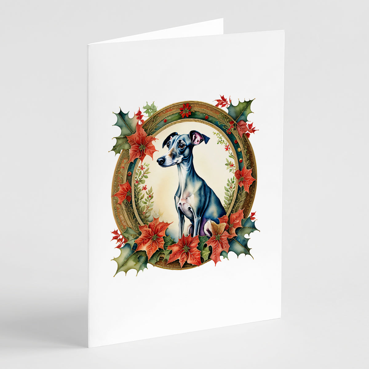 Buy this Italian Greyhound Christmas Flowers Greeting Cards Pack of 8