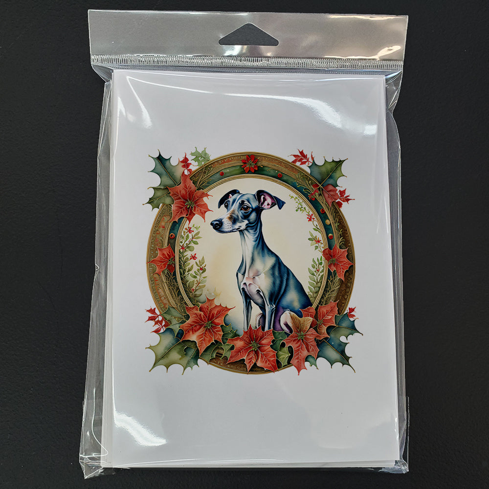 Italian Greyhound Christmas Flowers Greeting Cards Pack of 8