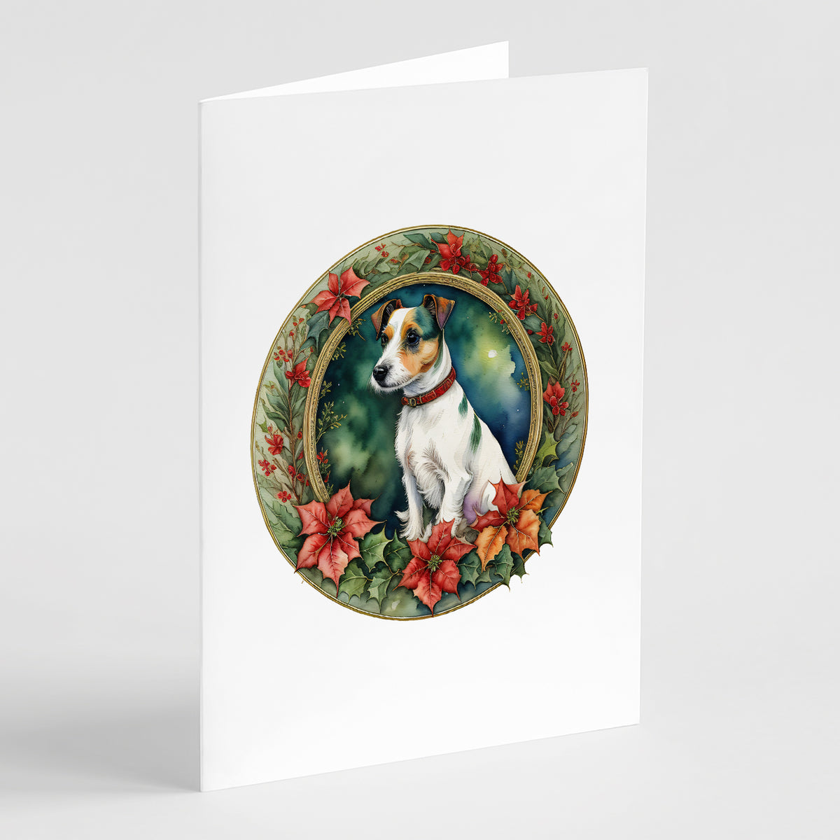 Buy this Jack Russell Terrier Christmas Flowers Greeting Cards Pack of 8