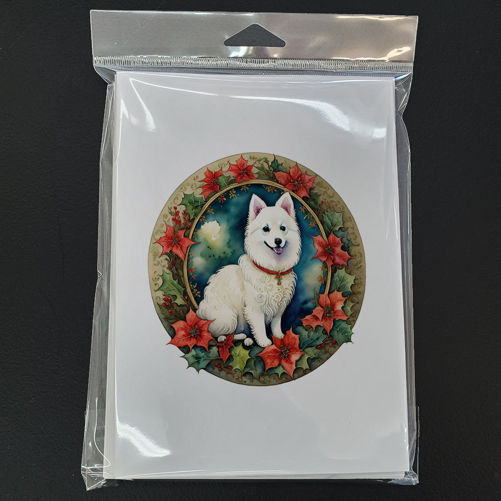 Japanese Spitz Christmas Flowers Greeting Cards Pack of 8