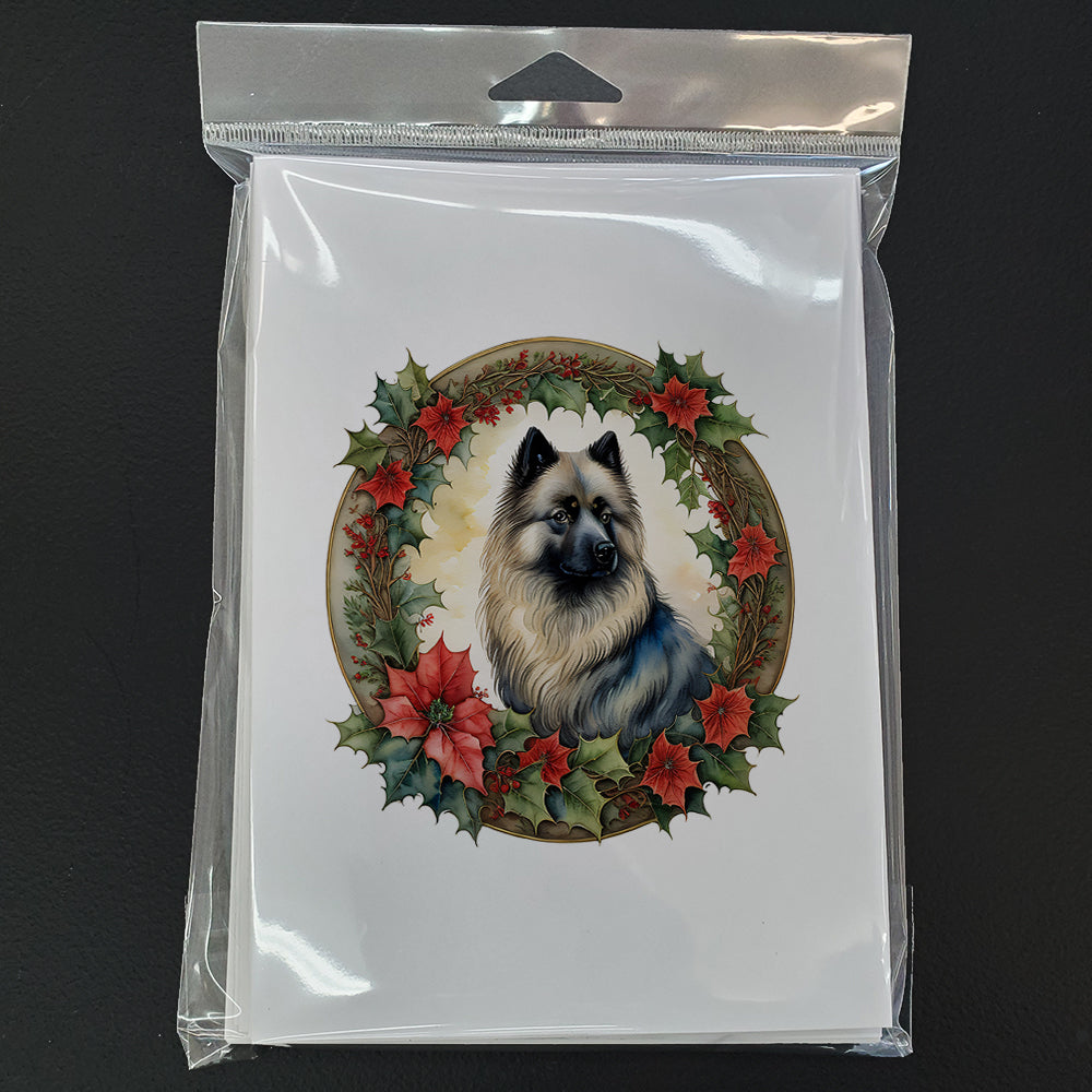 Keeshond Christmas Flowers Greeting Cards Pack of 8