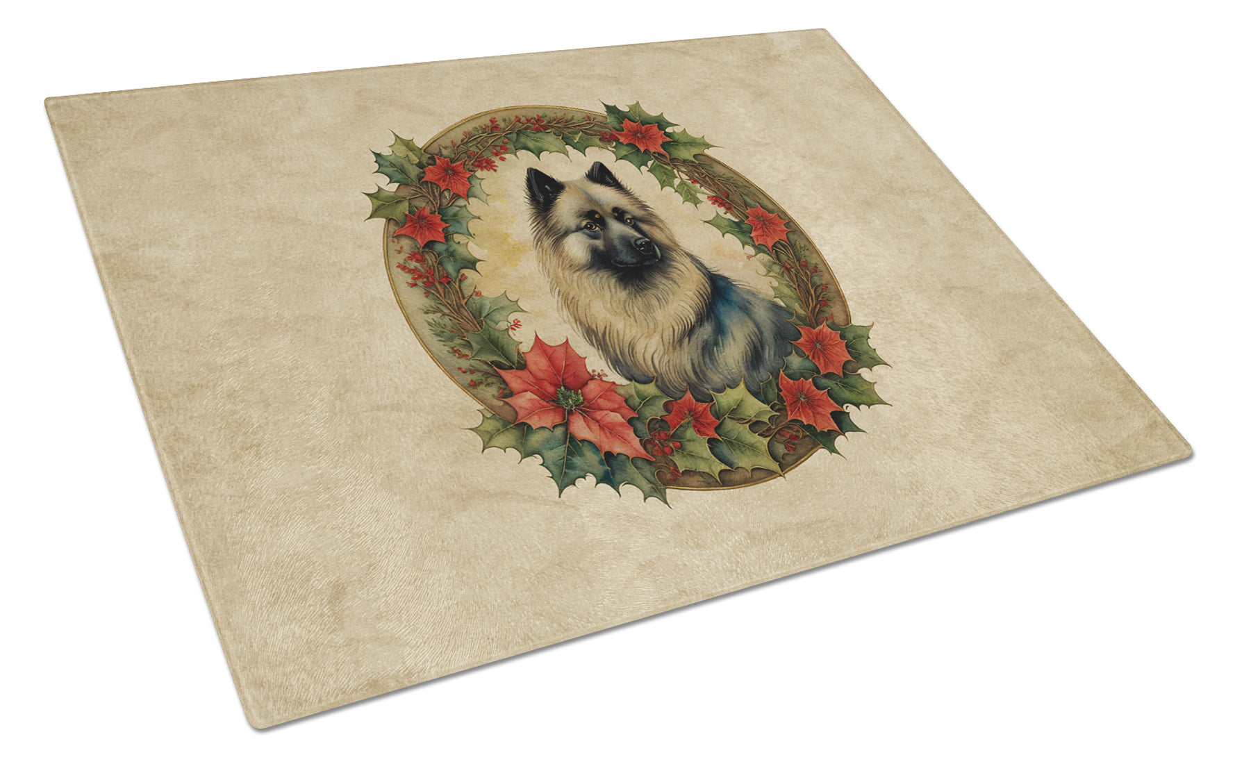Buy this Keeshond Christmas Flowers Glass Cutting Board