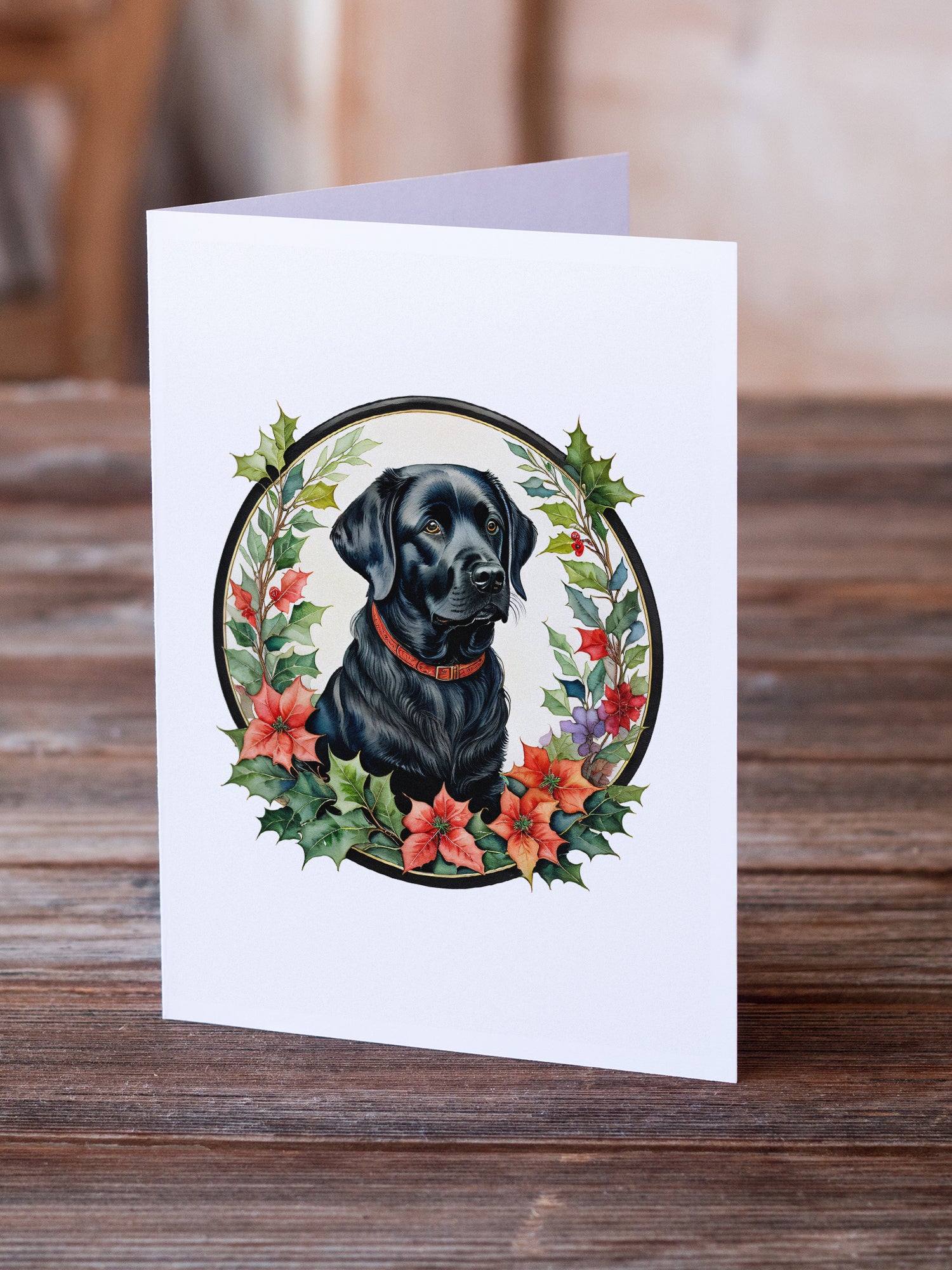 Labrador Retriever Christmas Flowers Greeting Cards Pack of 8