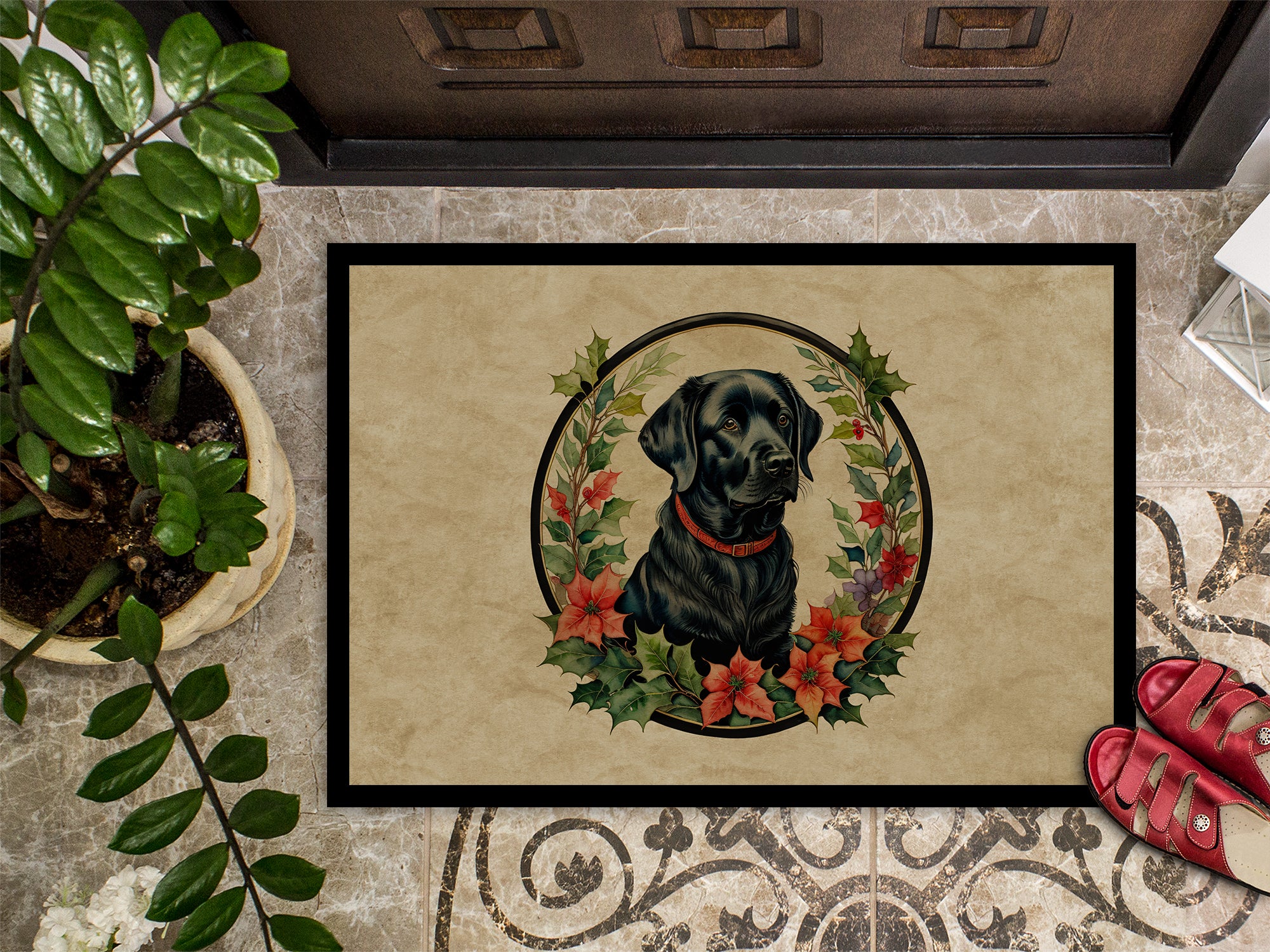 Labrador Retriever Christmas Flowers Doormat