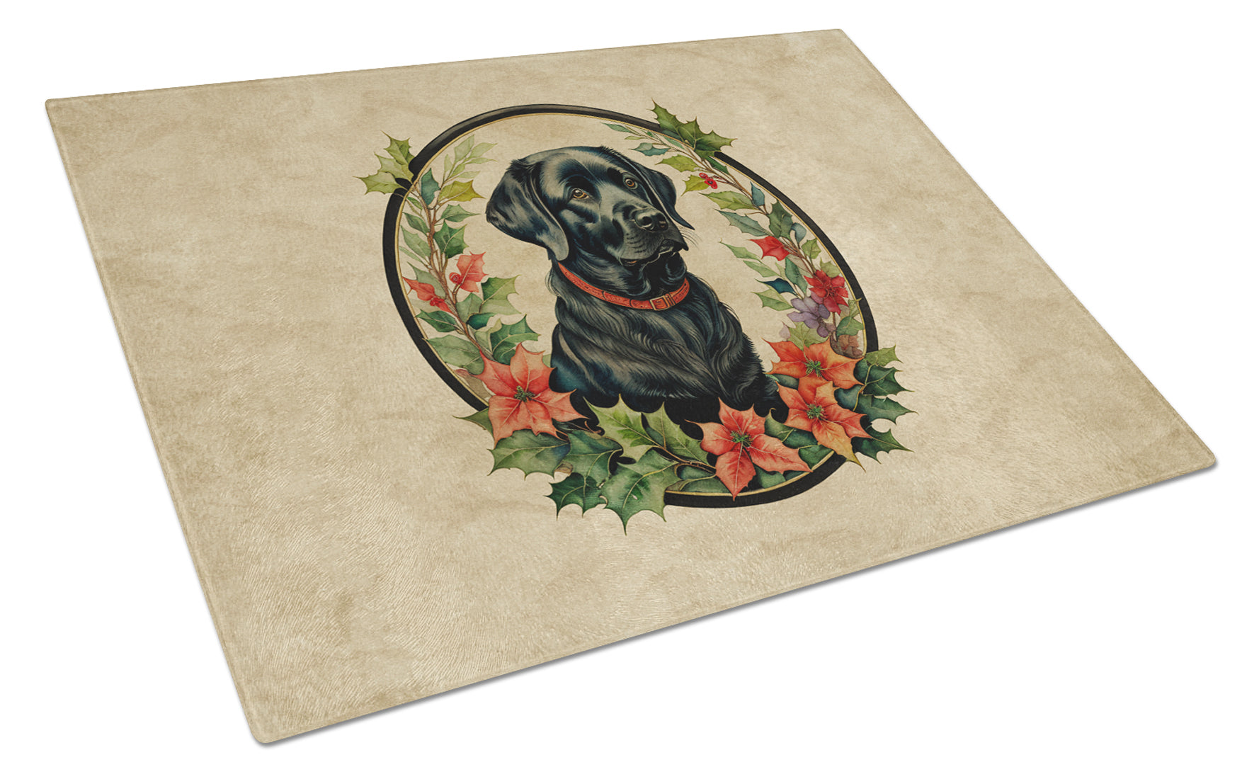 Buy this Labrador Retriever Christmas Flowers Glass Cutting Board