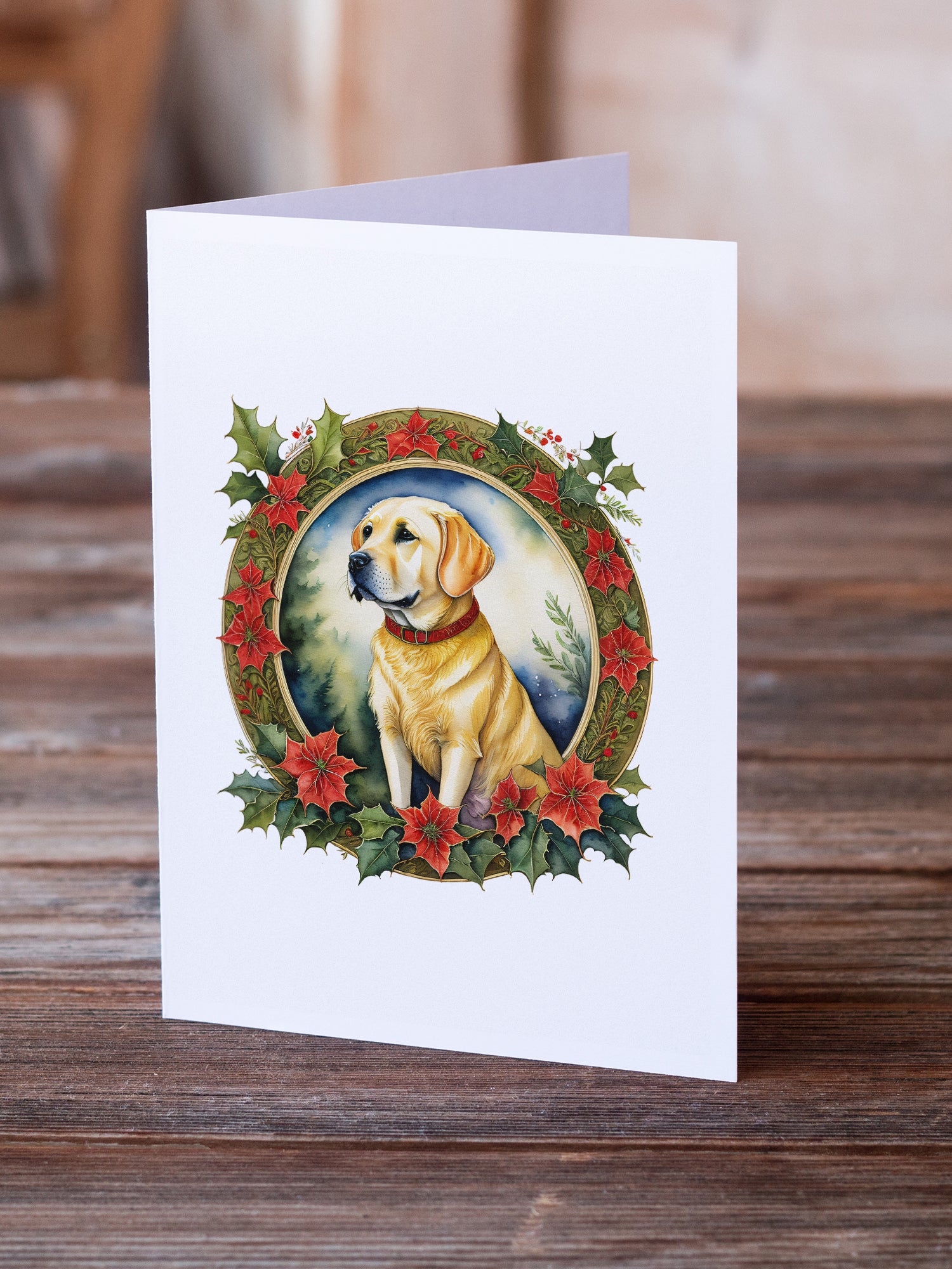 Labrador Retriever Christmas Flowers Greeting Cards Pack of 8