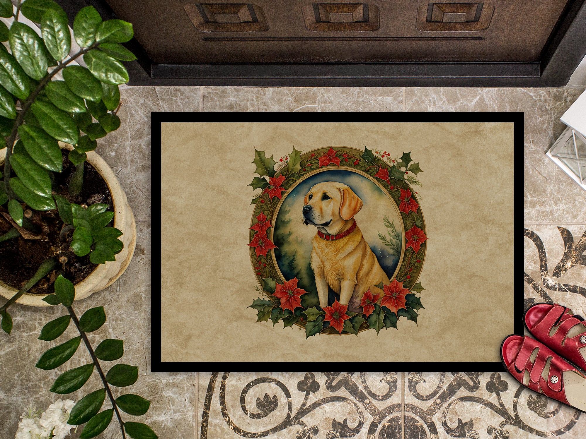 Labrador Retriever Christmas Flowers Doormat
