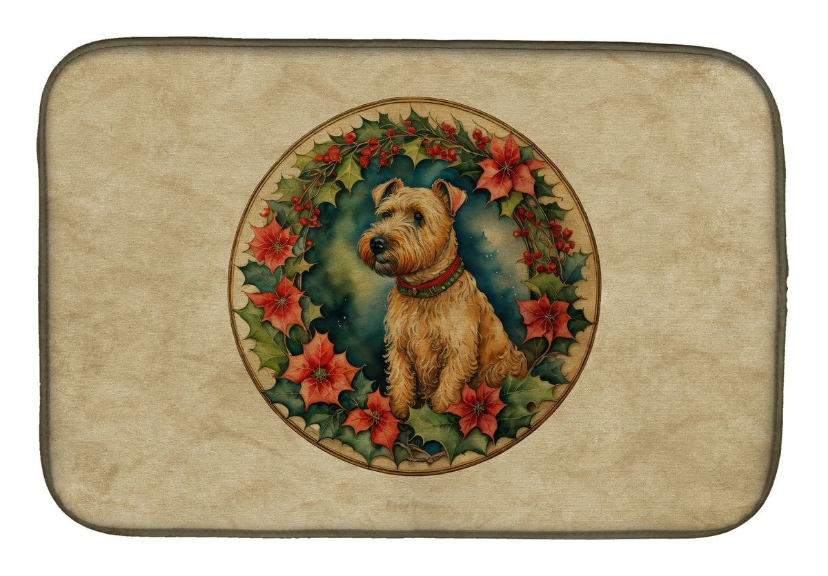 Buy this Lakeland Terrier Christmas Flowers Dish Drying Mat