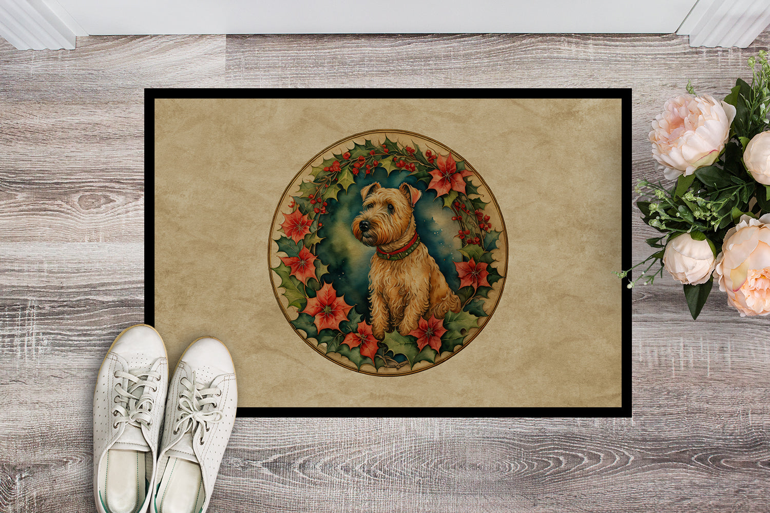 Buy this Lakeland Terrier Christmas Flowers Doormat