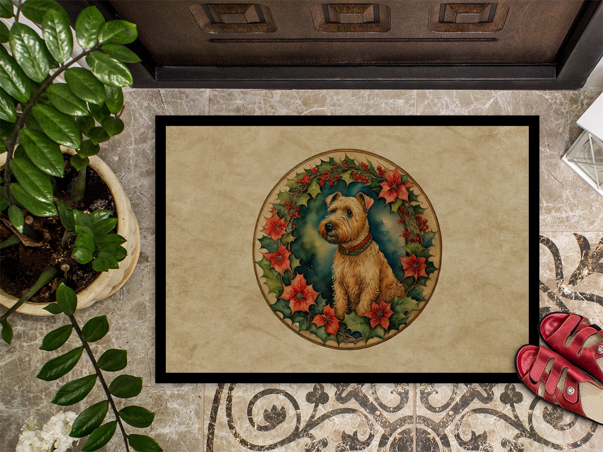 Lakeland Terrier Christmas Flowers Doormat