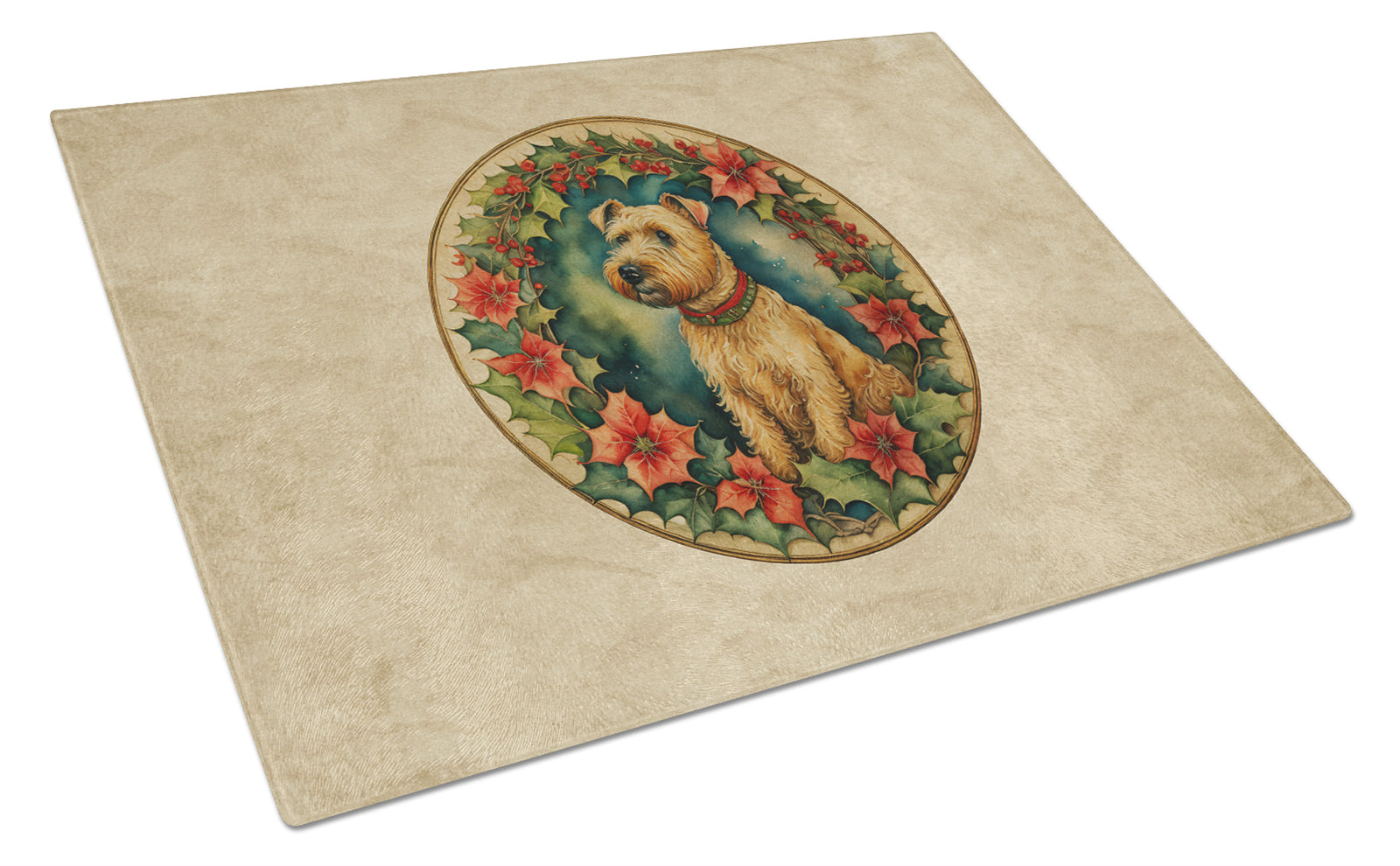 Buy this Lakeland Terrier Christmas Flowers Glass Cutting Board