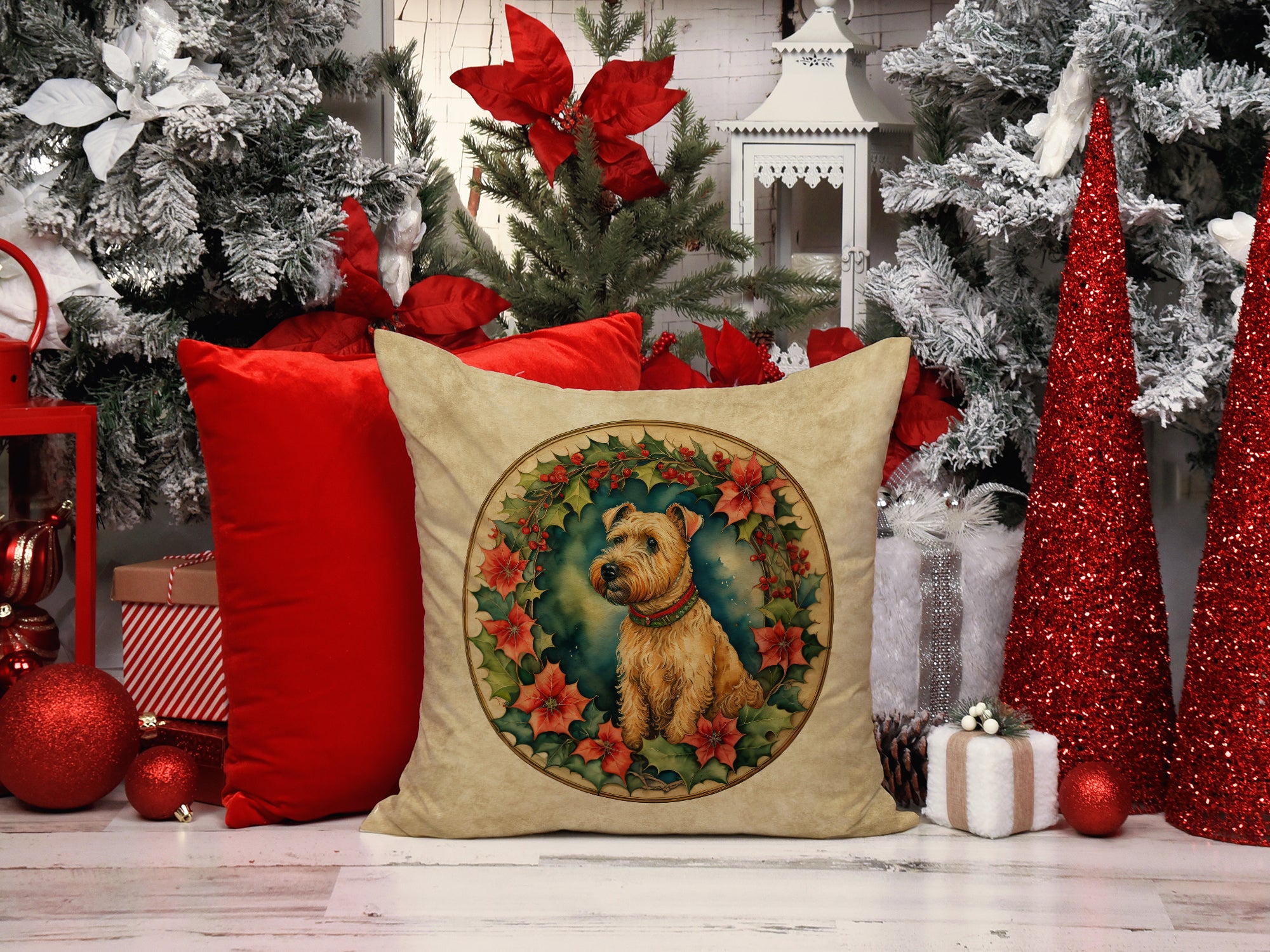 Lakeland Terrier Christmas Flowers Throw Pillow