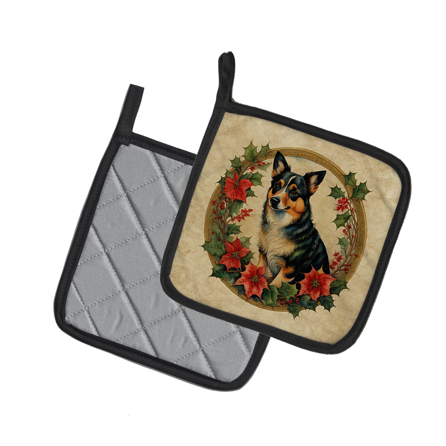 Caroline's Treasures Lancashire Heeler Christmas Flowers Pot Holders - Set of 2 Decorative Kitchen Helpers | Made in the USA