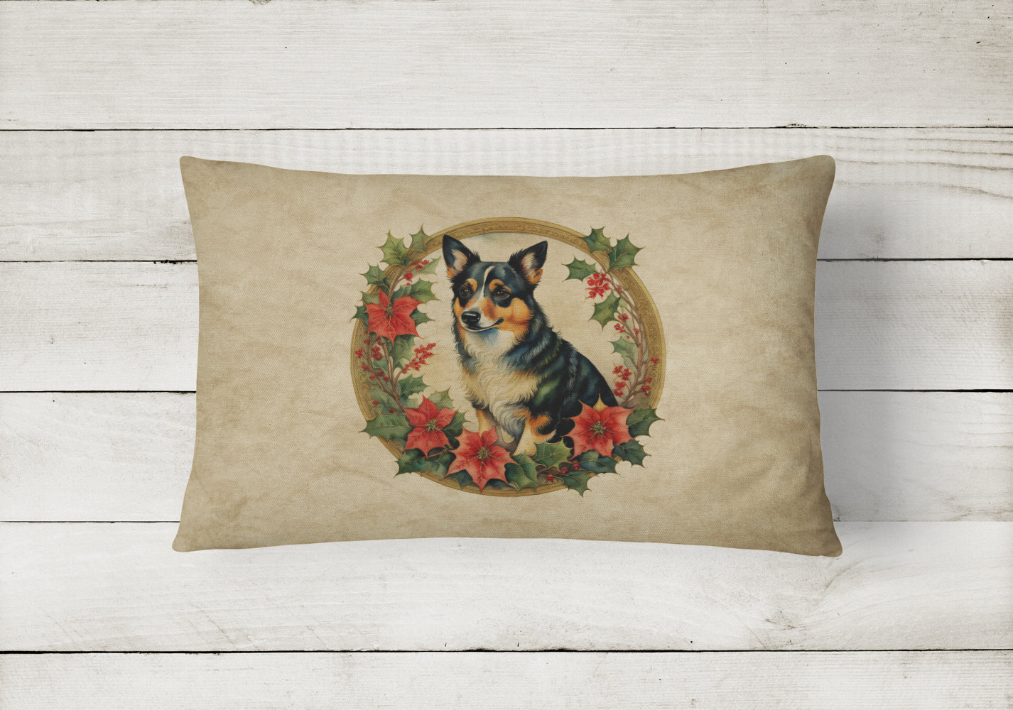 Caroline's Treasures Lancashire Heeler Christmas Flowers Throw Pillow