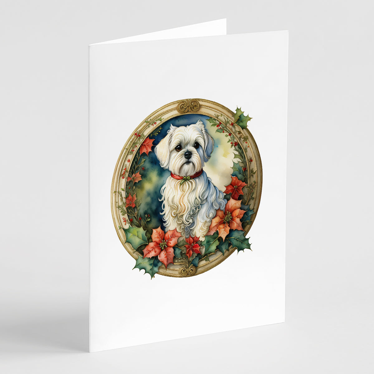 Buy this Maltese Christmas Flowers Greeting Cards Pack of 8