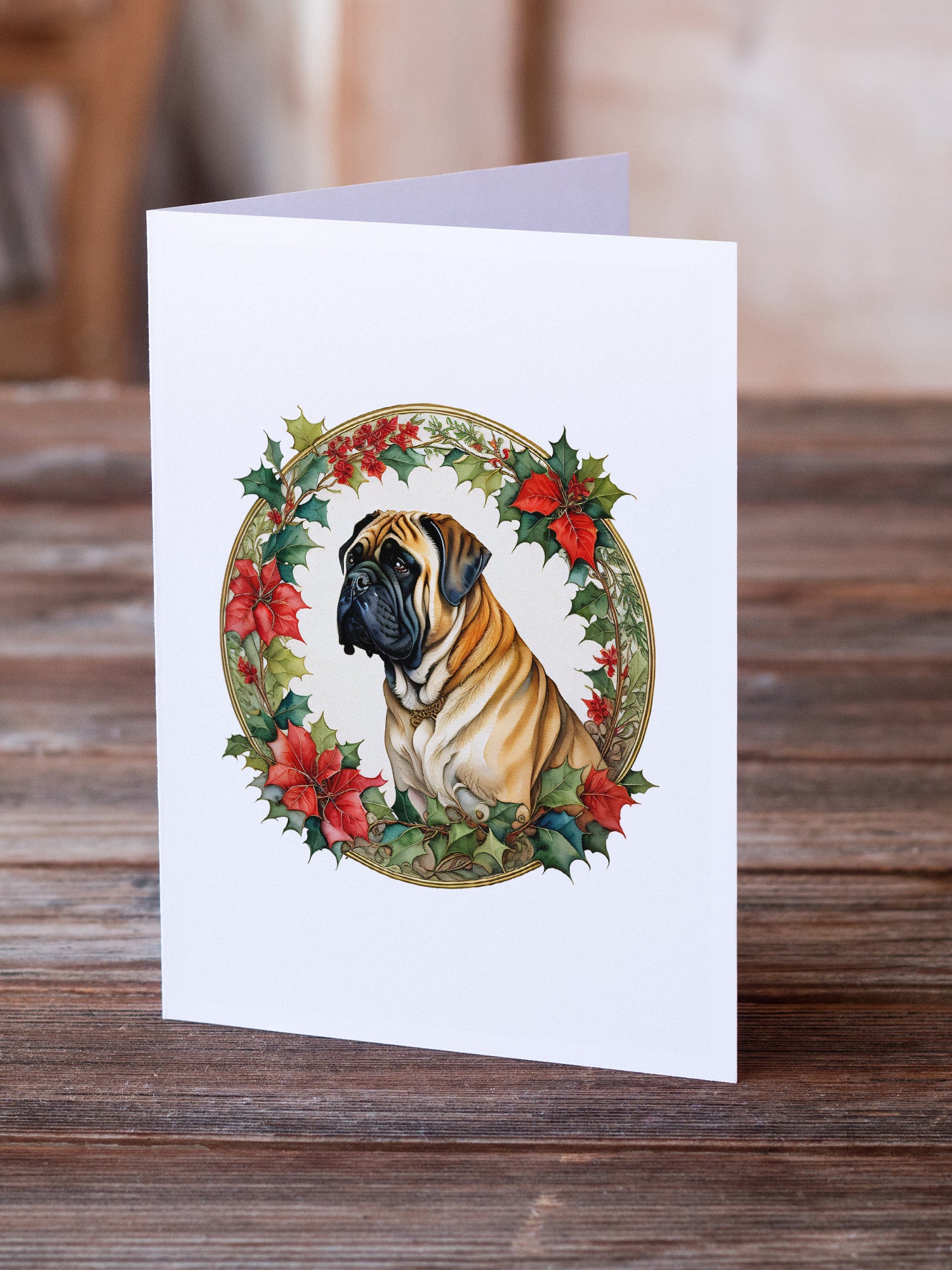 Mastiff Christmas Flowers Greeting Cards Pack of 8