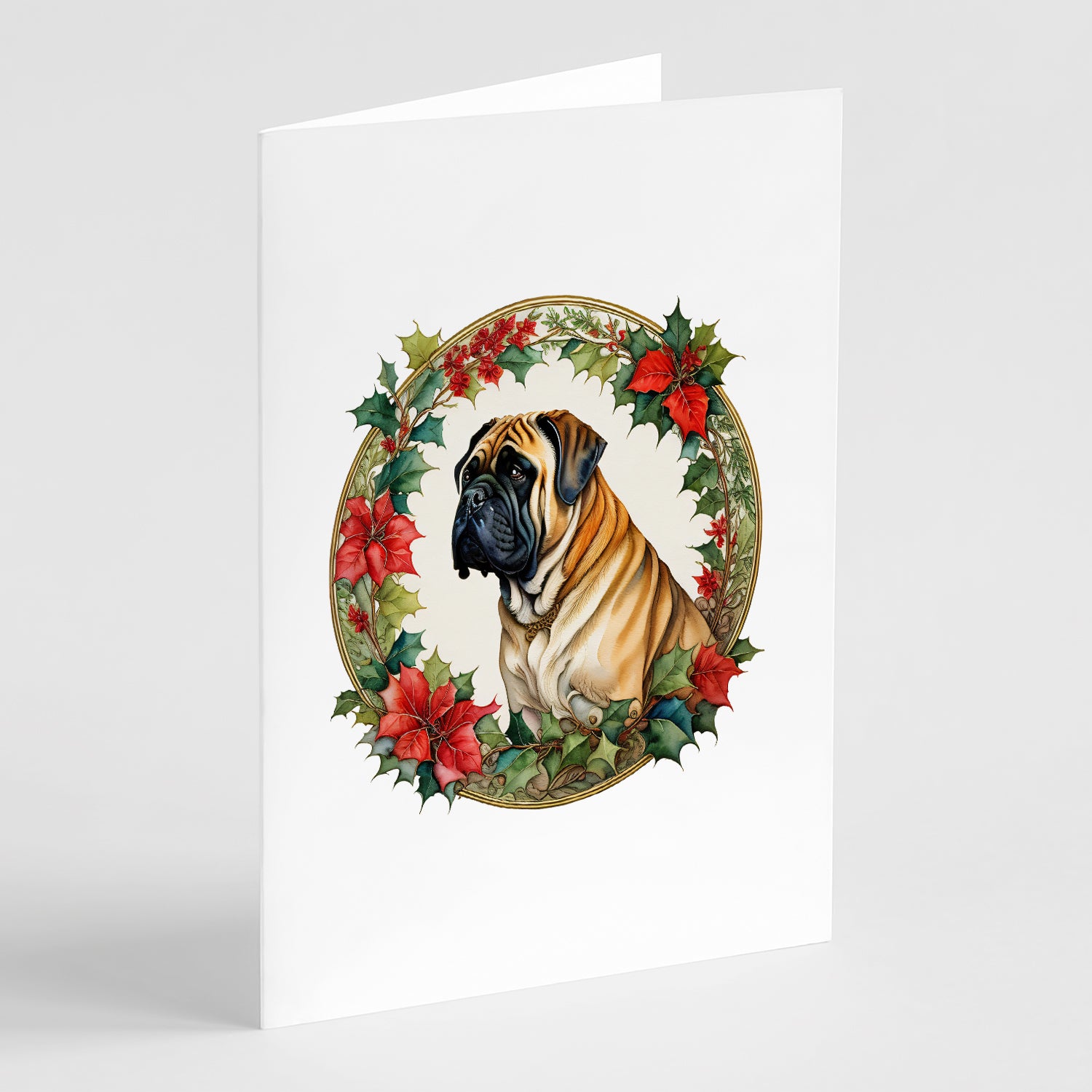 Buy this Mastiff Christmas Flowers Greeting Cards Pack of 8
