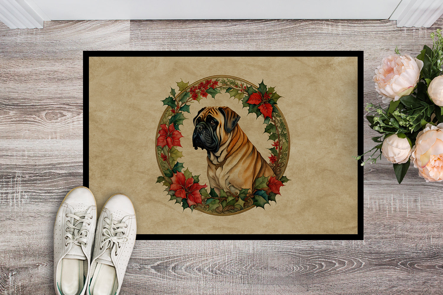 Buy this Mastiff Christmas Flowers Doormat