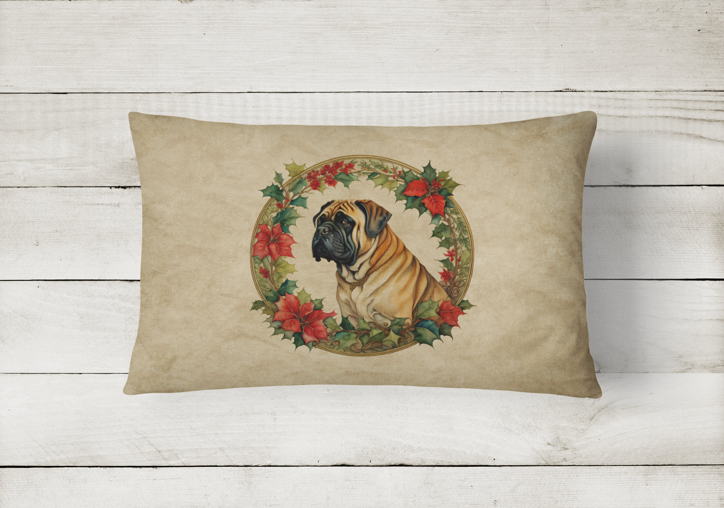 Mastiff Christmas Flowers Throw Pillow