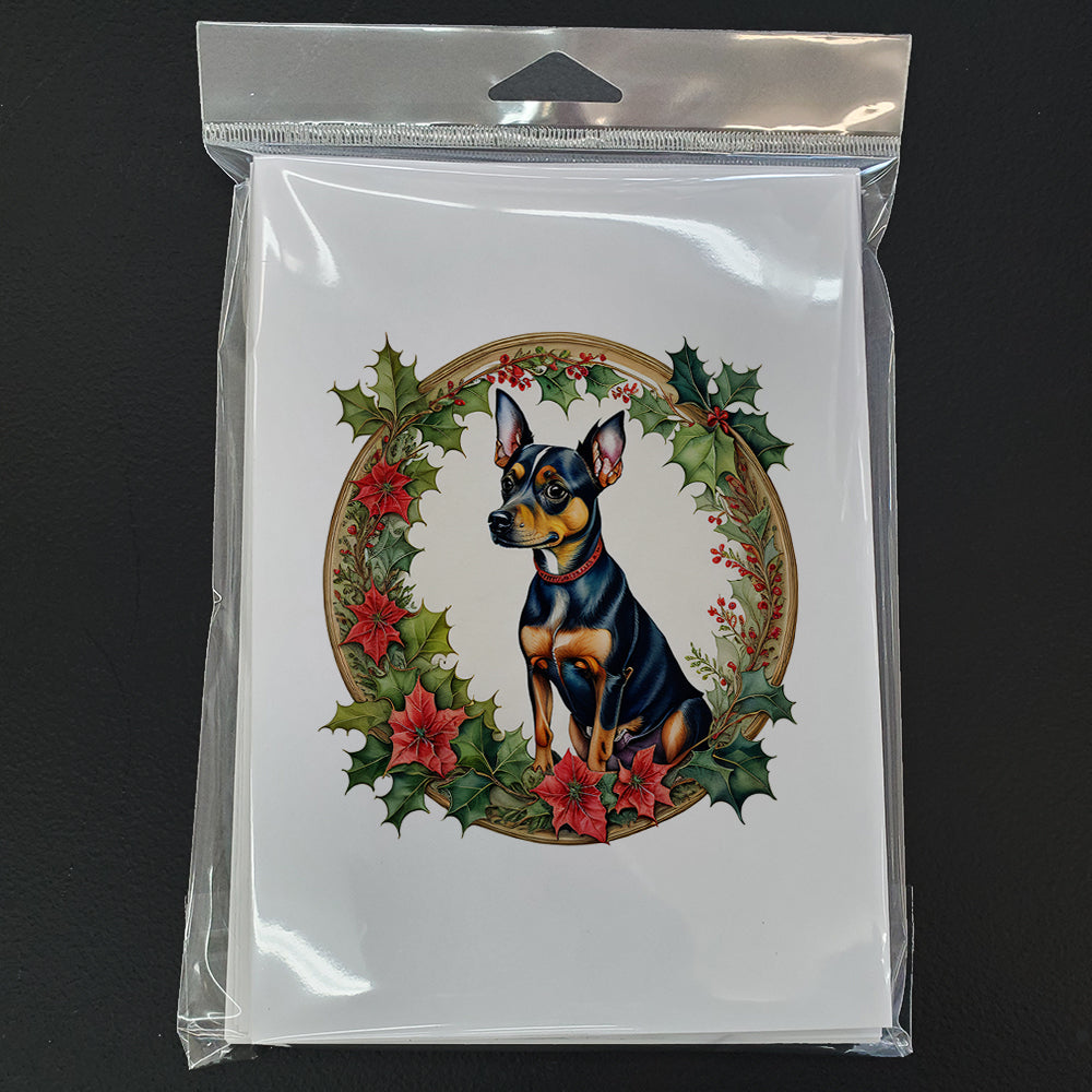 Miniature Pinscher Christmas Flowers Greeting Cards Pack of 8