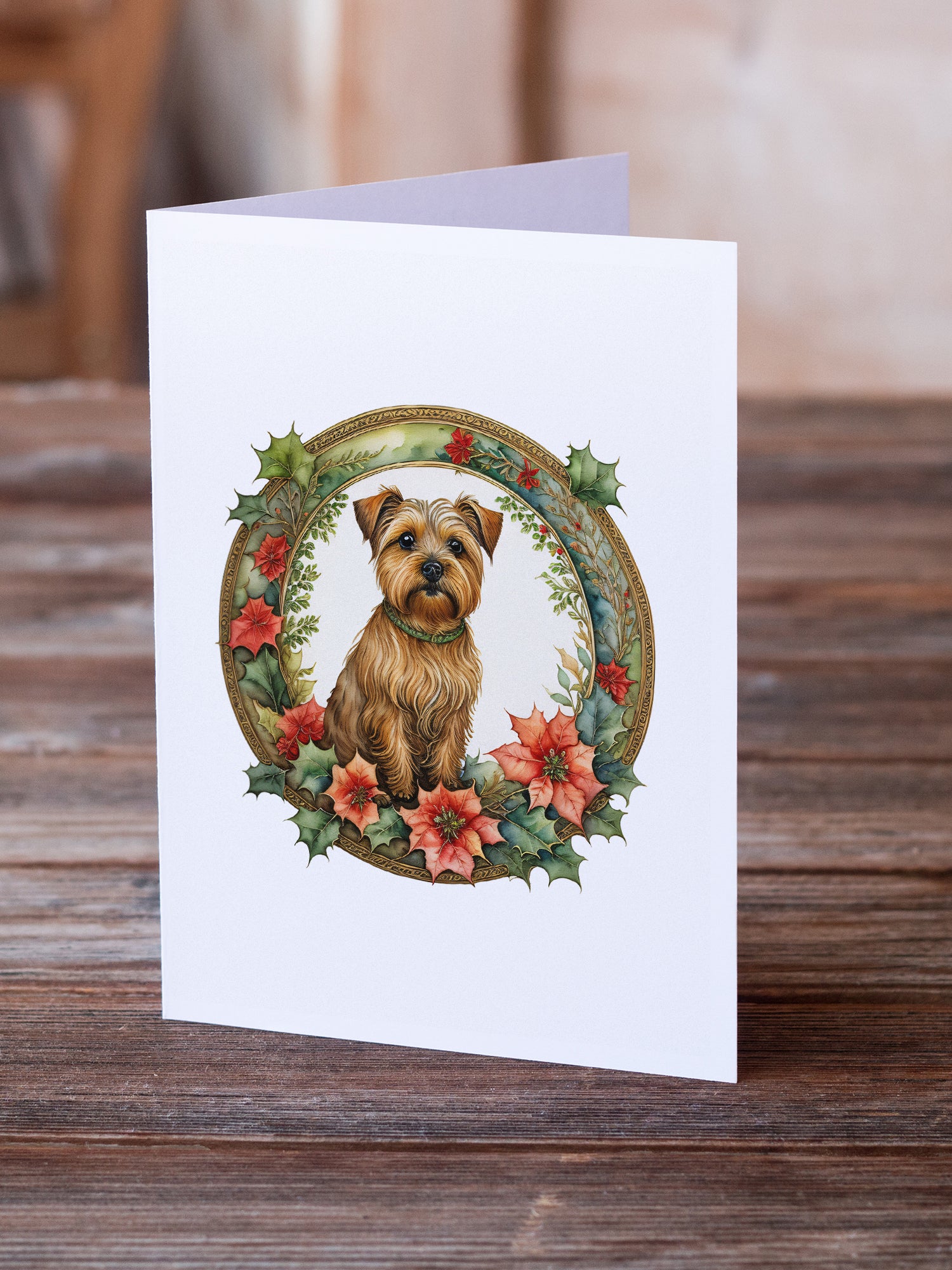 Norfolk Terrier Christmas Flowers Greeting Cards Pack of 8