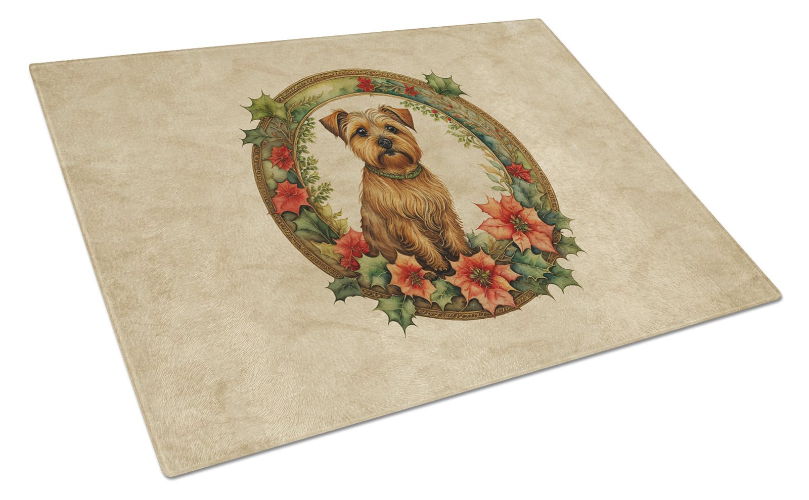 Buy this Norfolk Terrier Christmas Flowers Glass Cutting Board