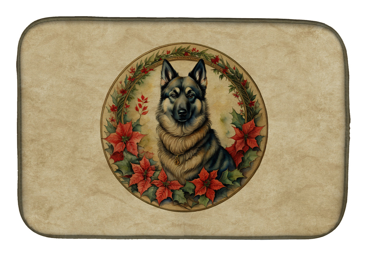Buy this Norwegian Elkhound Christmas Flowers Dish Drying Mat