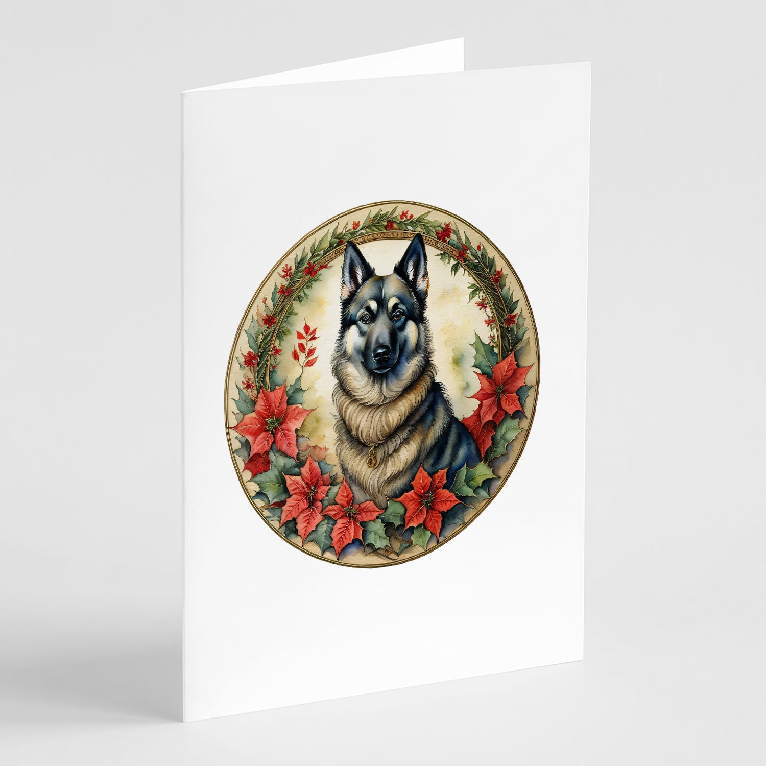 Buy this Norwegian Elkhound Christmas Flowers Greeting Cards Pack of 8