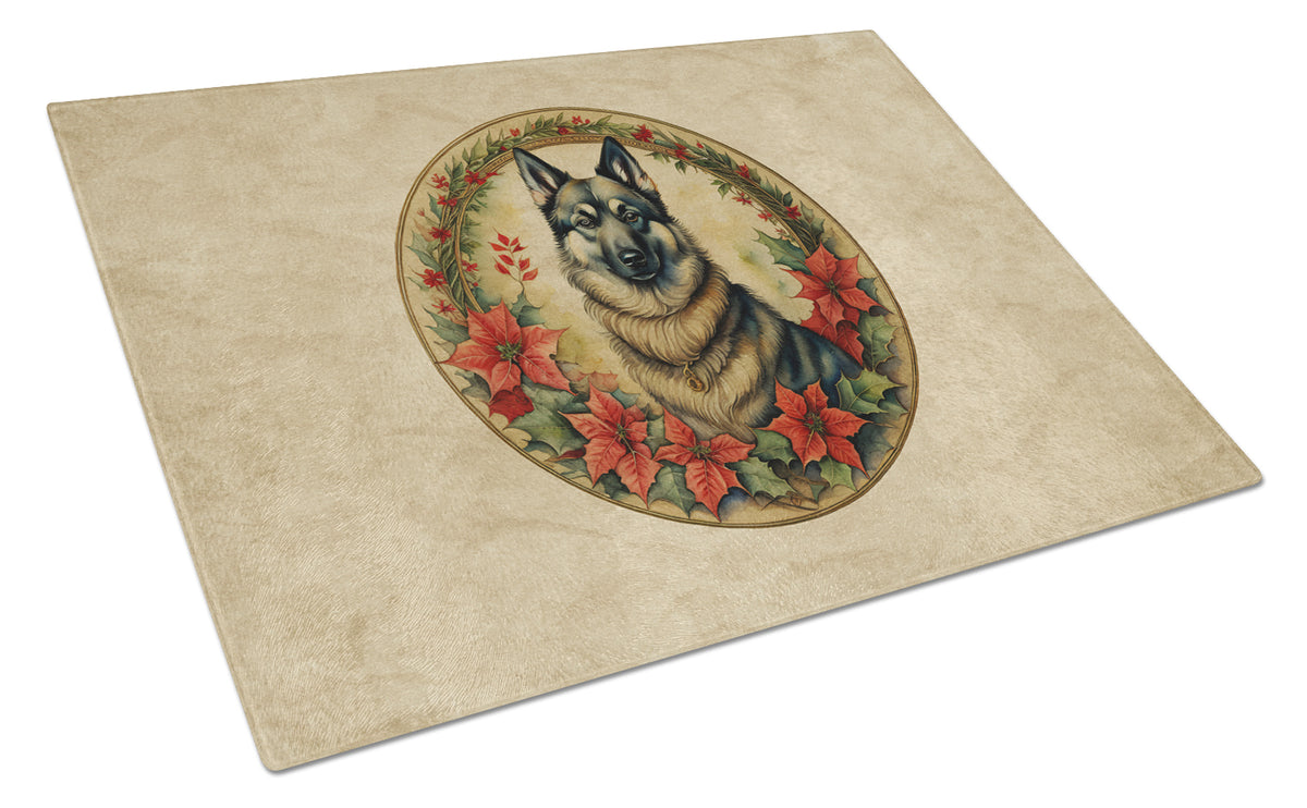 Buy this Norwegian Elkhound Christmas Flowers Glass Cutting Board