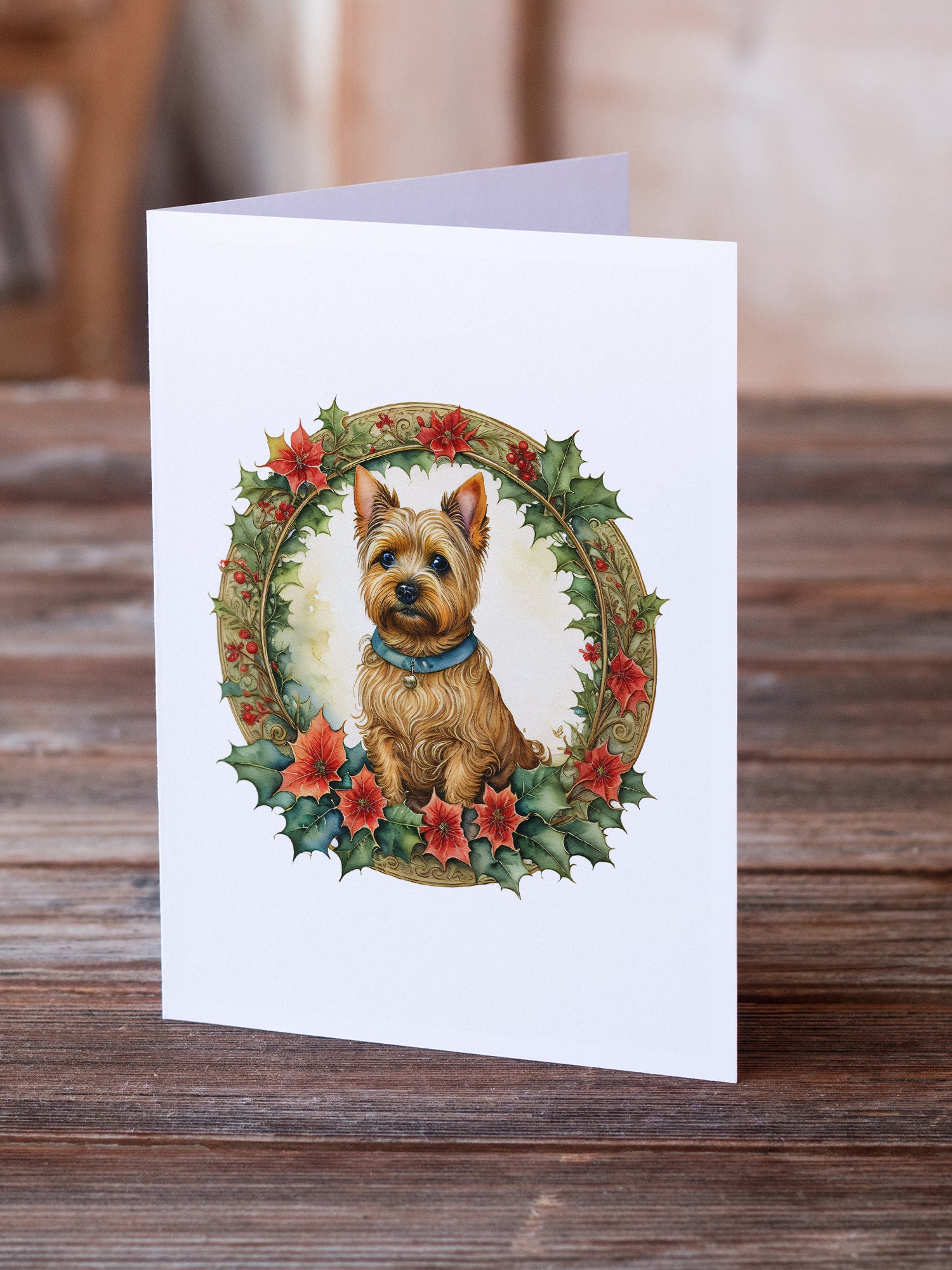 Buy this Norwich Terrier Christmas Flowers Greeting Cards Pack of 8