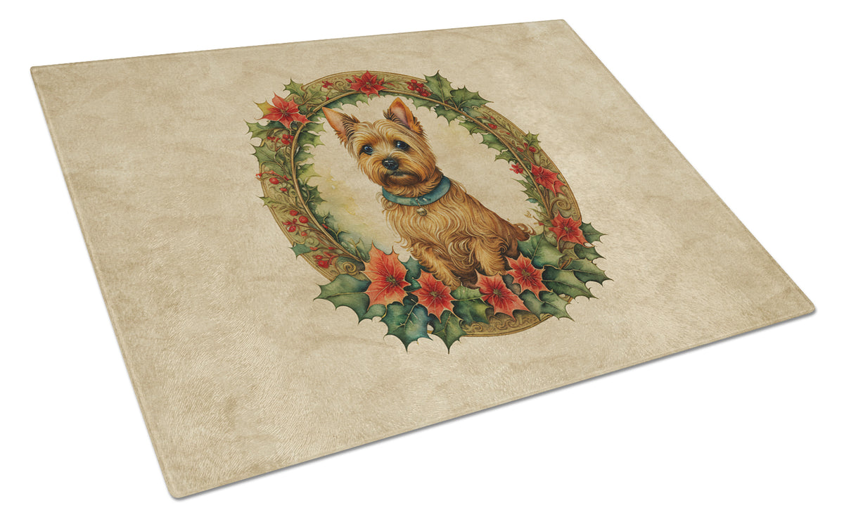 Buy this Norwich Terrier Christmas Flowers Glass Cutting Board