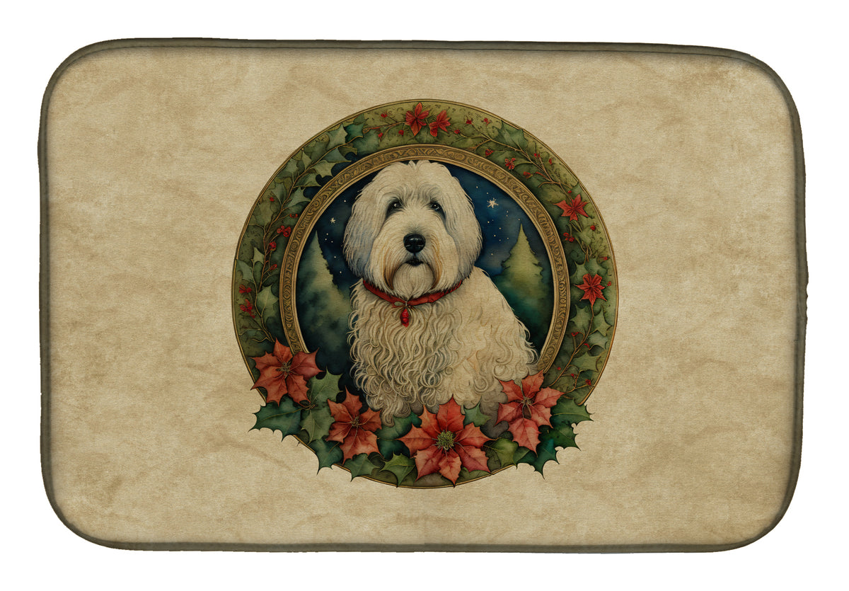 Buy this Old English Sheepdog Christmas Flowers Dish Drying Mat
