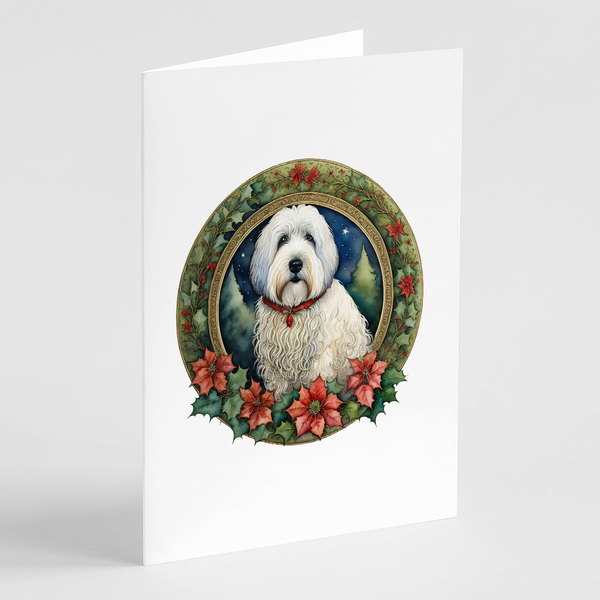 Buy this Old English Sheepdog Christmas Flowers Greeting Cards Pack of 8