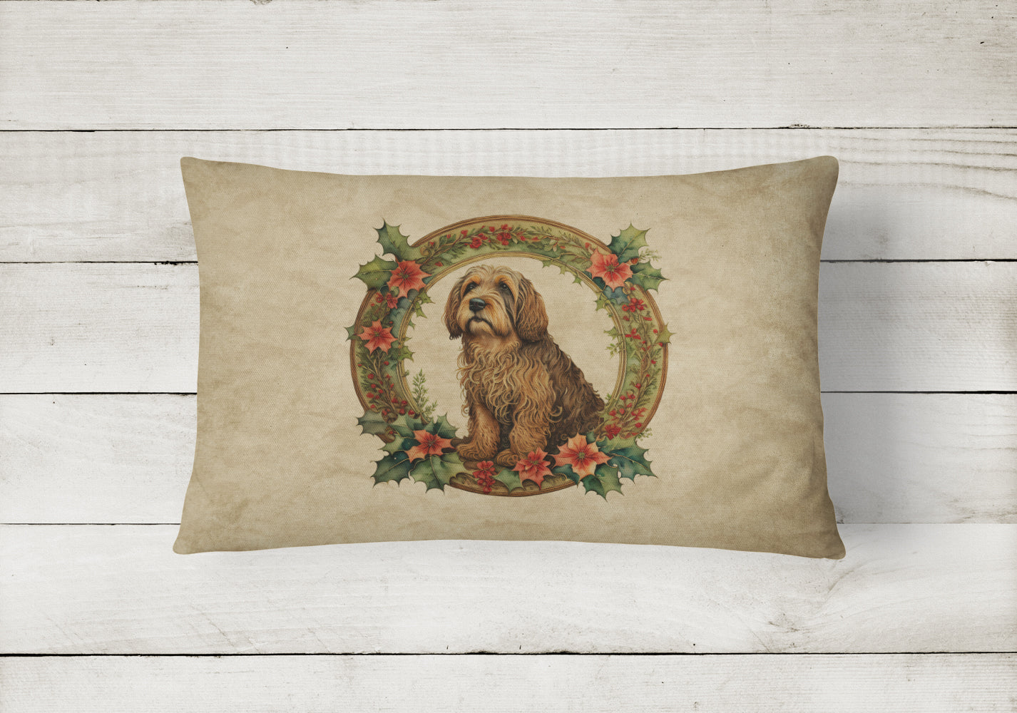 Otterhound Christmas Flowers Throw Pillow