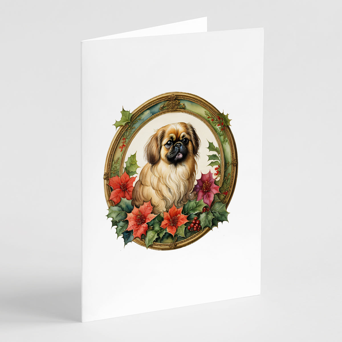 Buy this Pekingese Christmas Flowers Greeting Cards Pack of 8