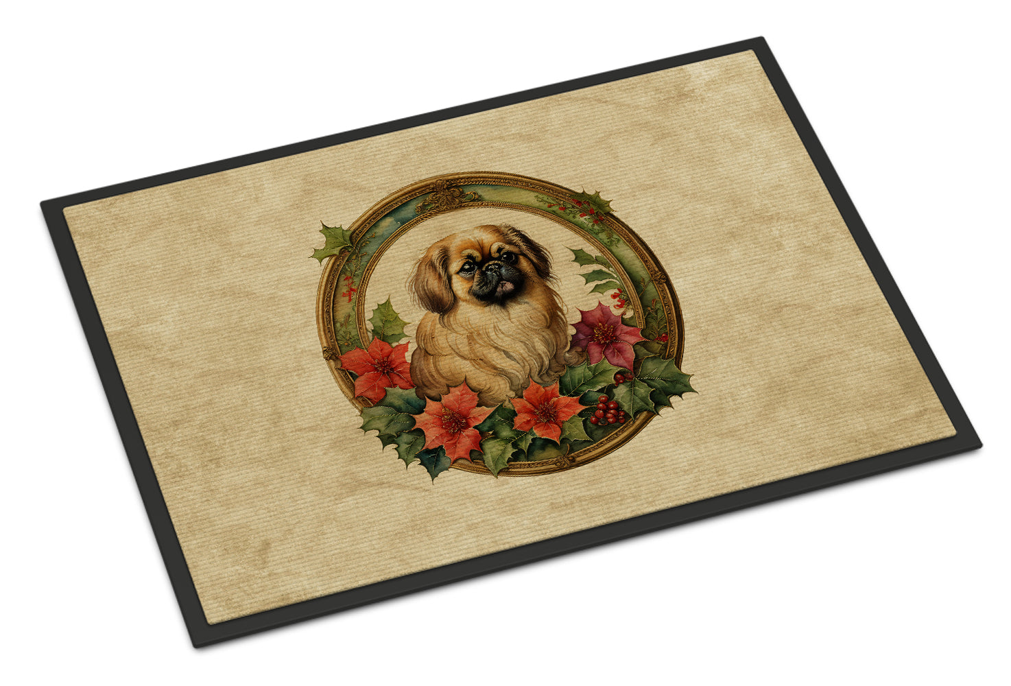 Buy this Pekingese Christmas Flowers Doormat