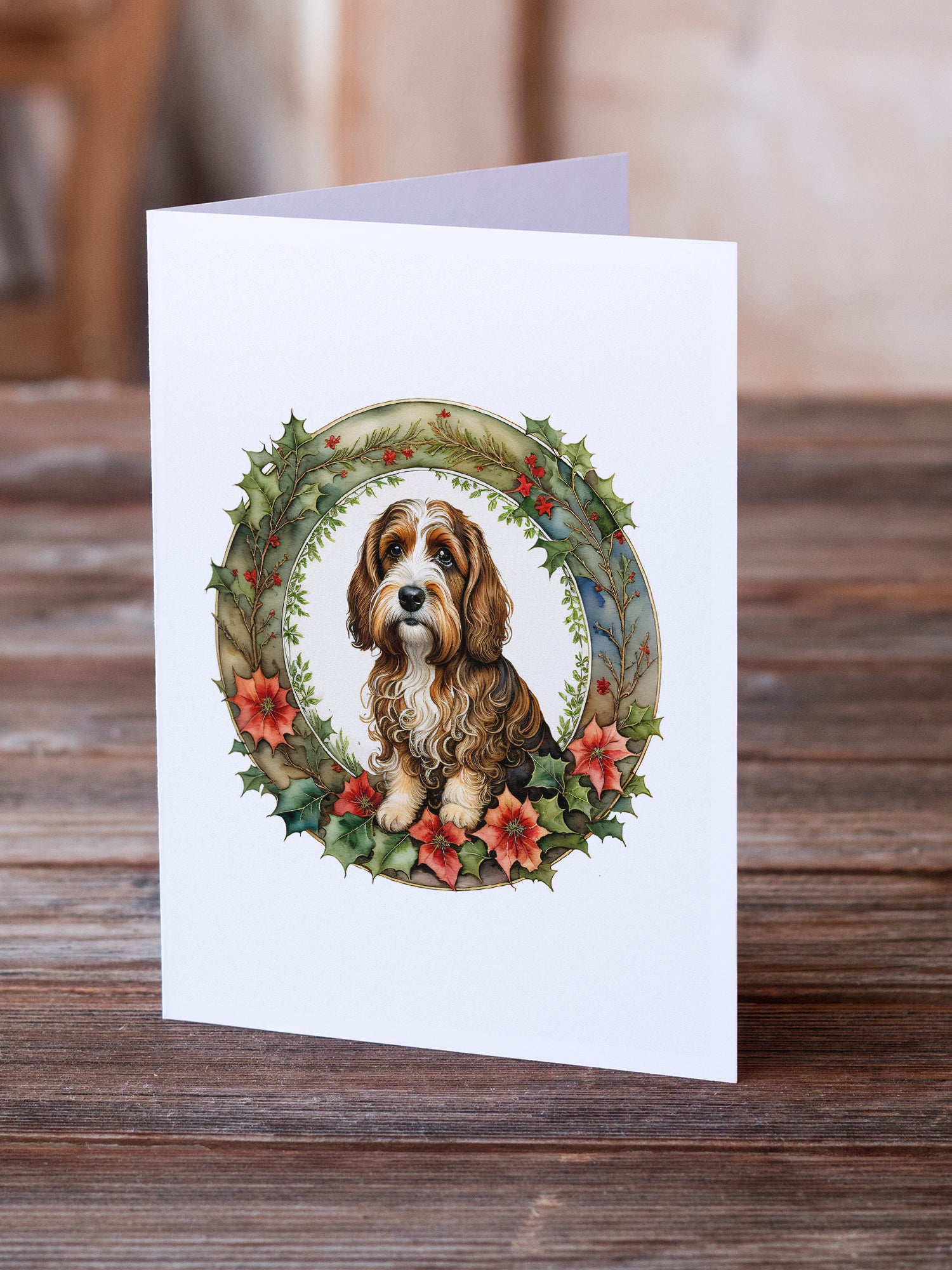 Buy this Petit Basset Griffon Vendeen Christmas Flowers Greeting Cards Pack of 8