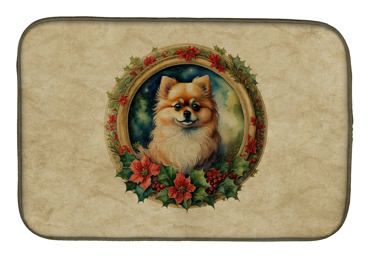 Buy this Pomeranian Christmas Flowers Dish Drying Mat