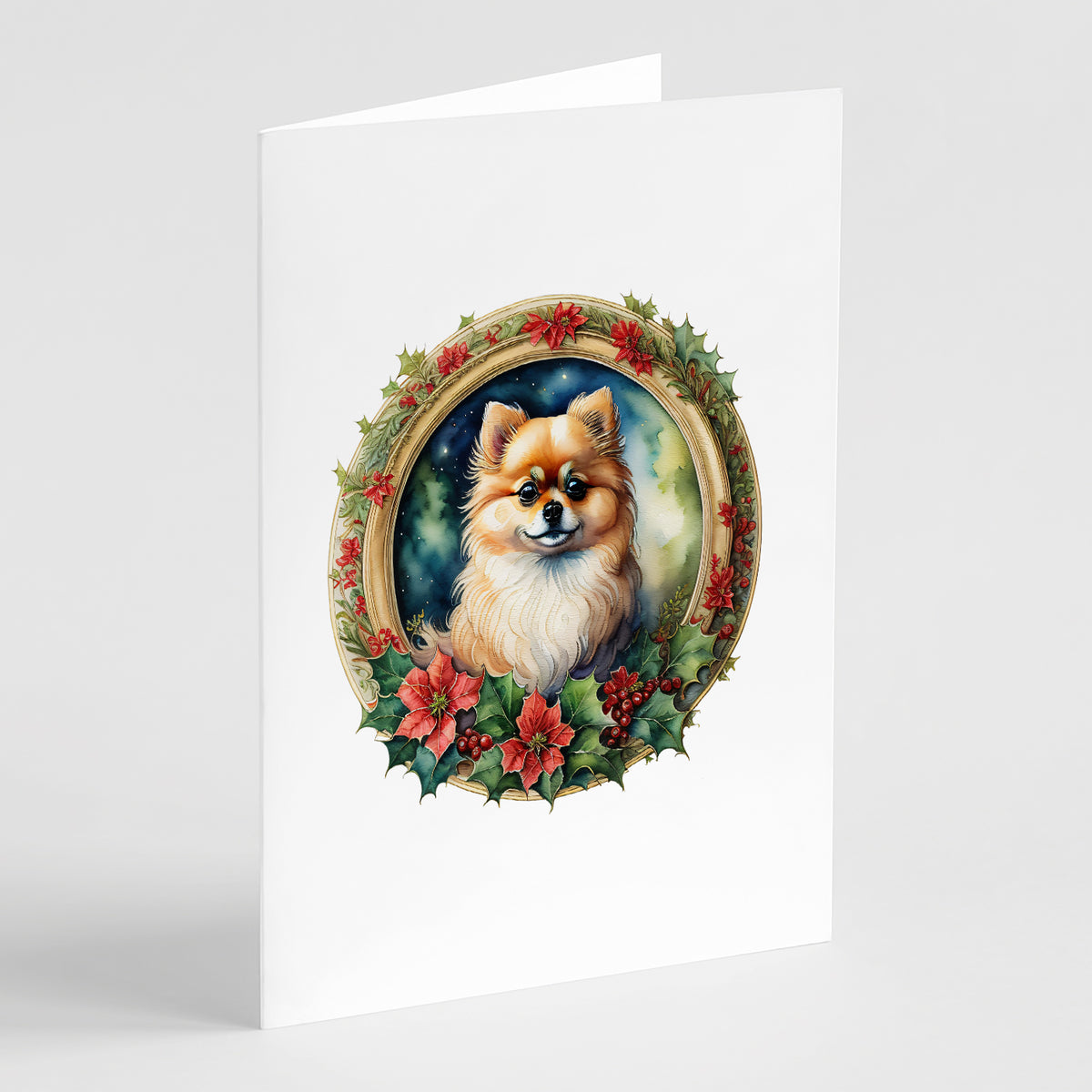 Buy this Pomeranian Christmas Flowers Greeting Cards Pack of 8